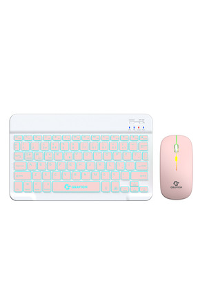 Gravion KM-BT35 Işıklı Bluetooth Klavye Mouse Set Pembe LED Aydınlatmalı, Şar...