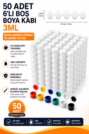 andelart 50 Adet 6’lı Boş Boya Kabı 3ML – Akrilik & Hobi Boyası Saklama Kapla...
