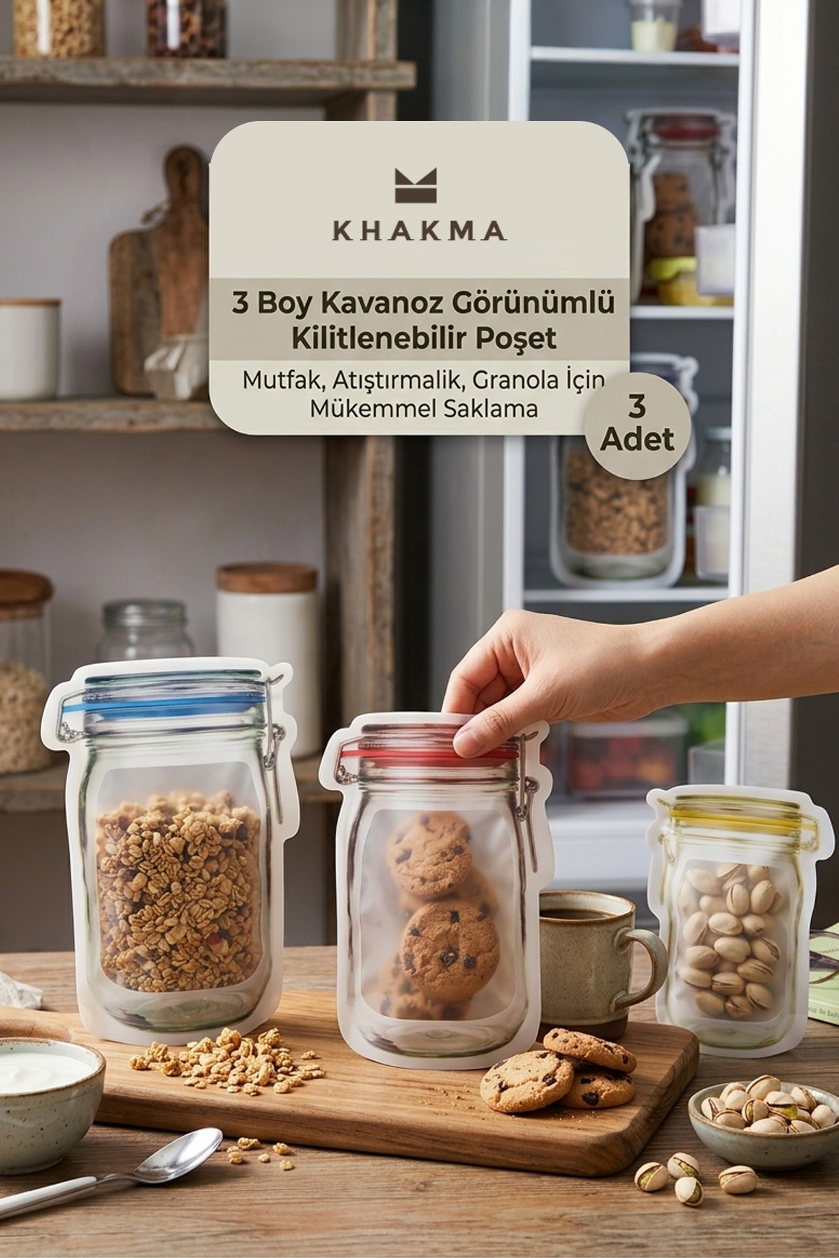 Jar-Looking Storage Bag Set of 3 | Lockable Refrigerator Storage Box