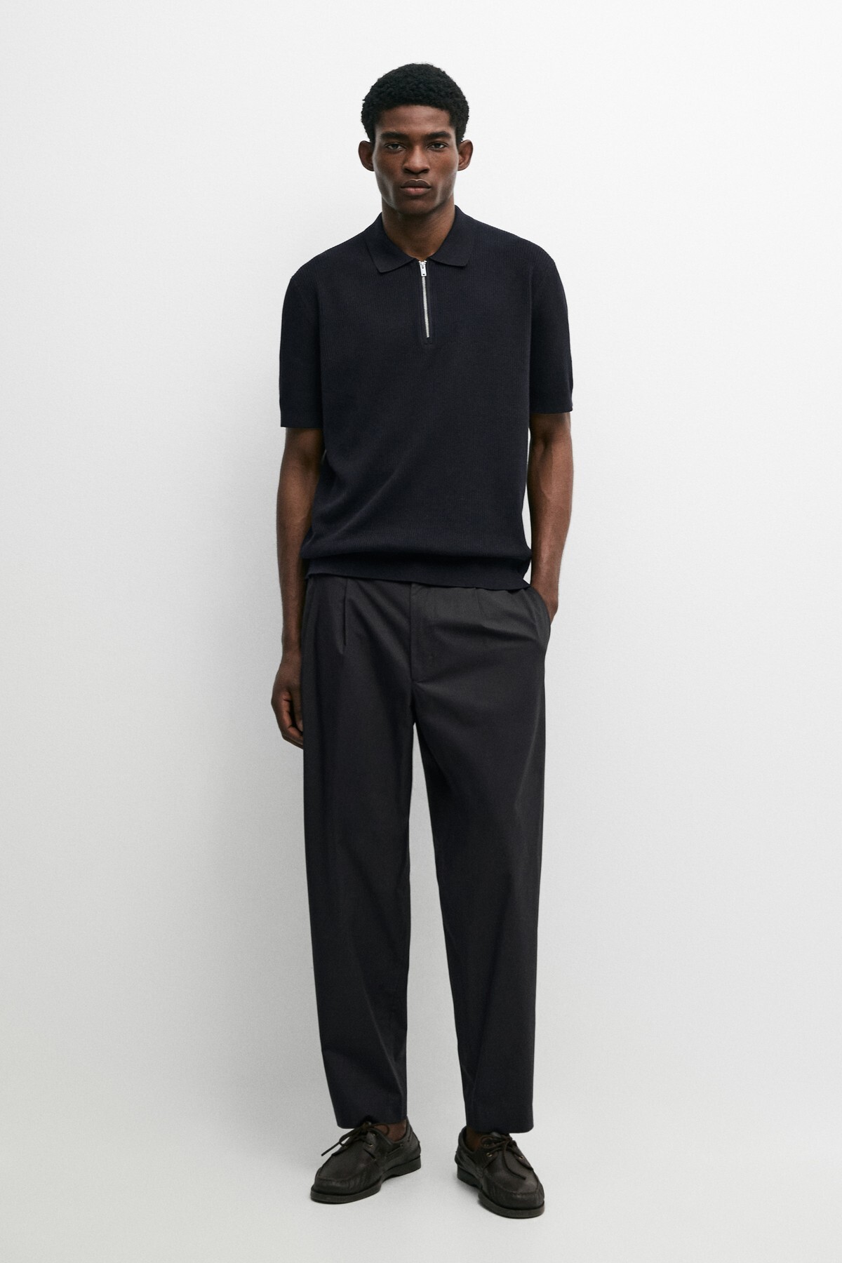 Zippered polo neck knitwear sweater