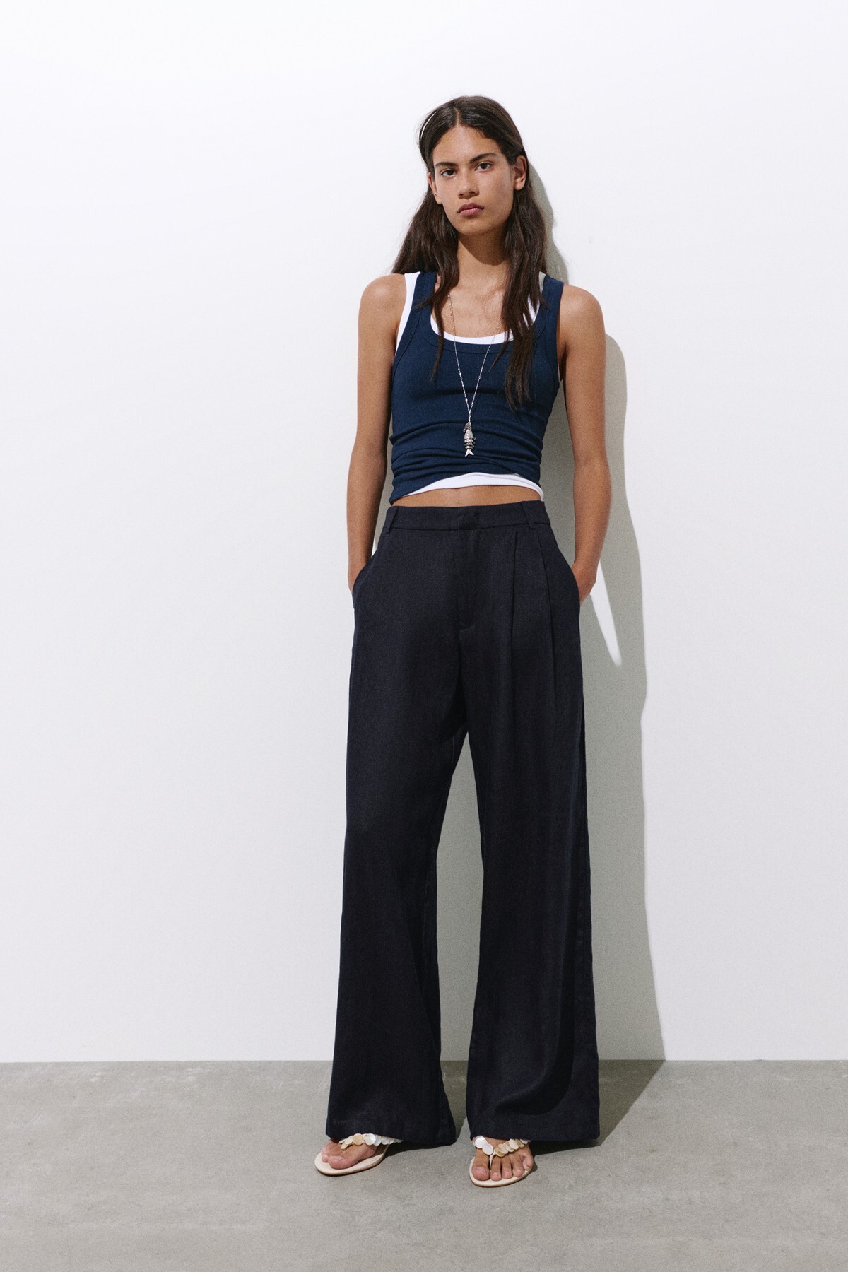100% linen wide leg trousers