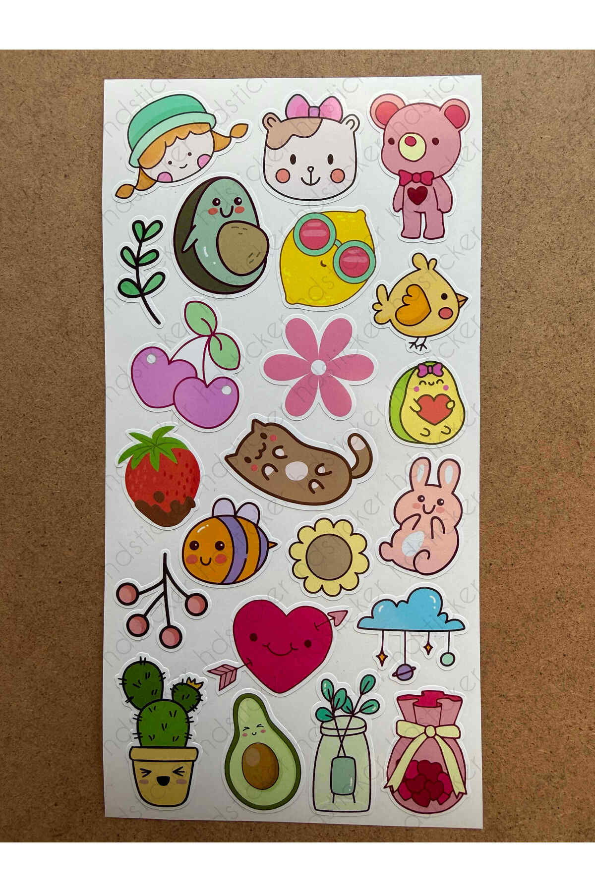 hdsticker 142 Adet Sevimli Etiket Kedi, Çiçek, Sebze, Pasta