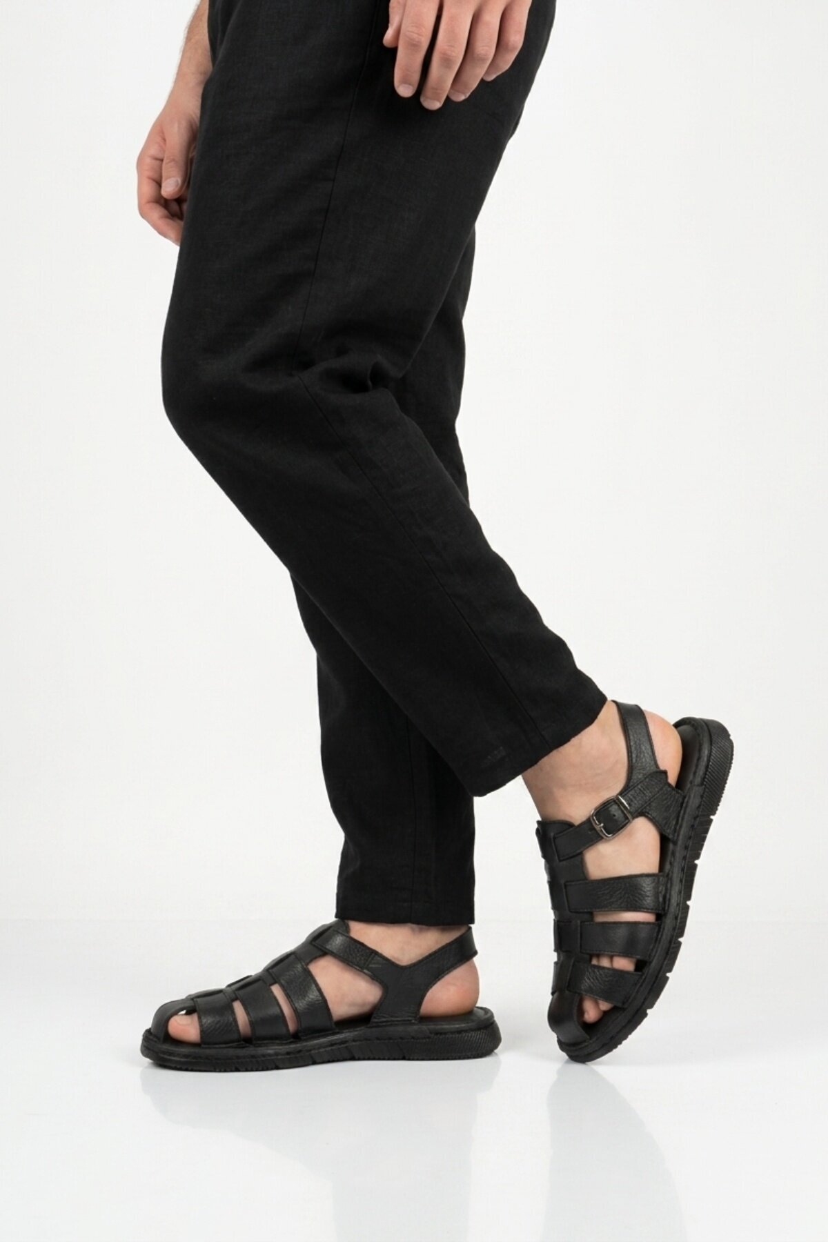 Pierre Cardin Siyah Hakiki Deri Erkek Günlük Sandalet PC-7462 M görsel 2