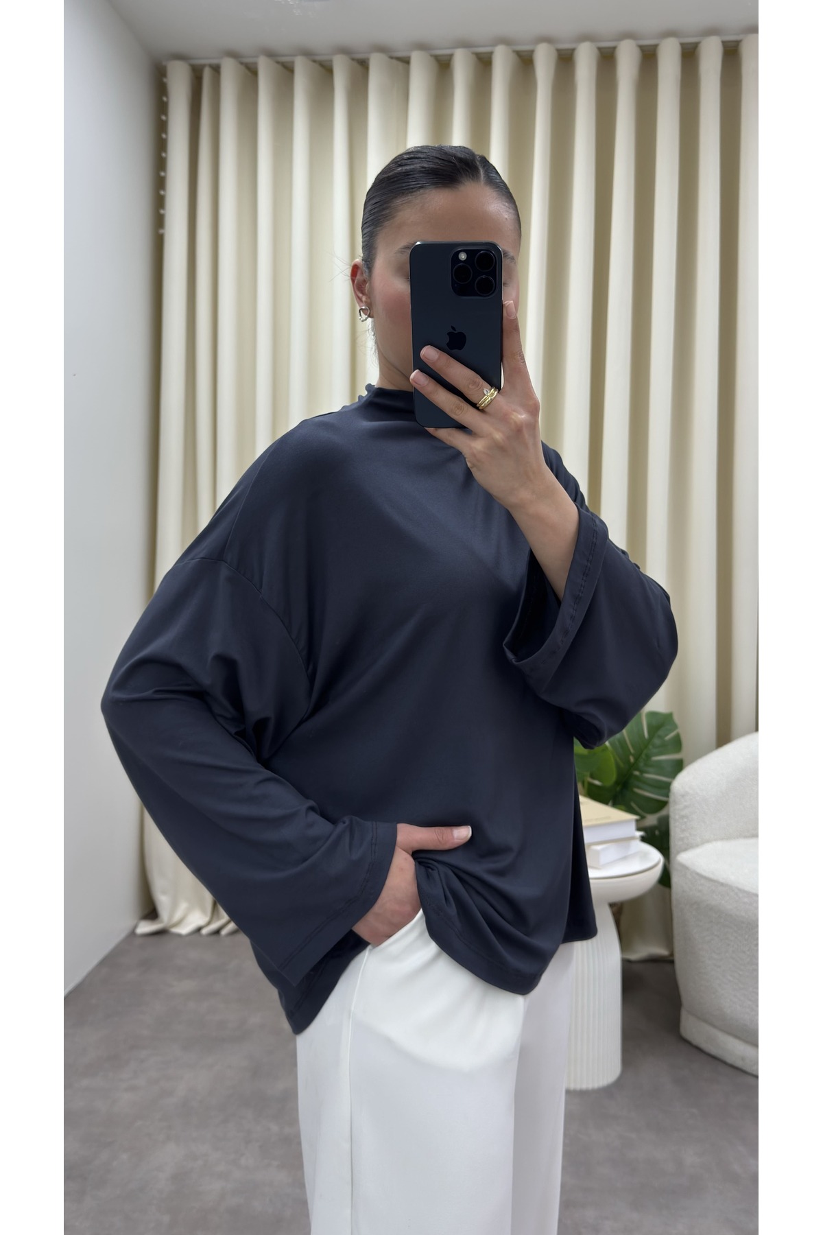 YOUR NAME Dik Yaka Oversize Dökümlü Bluz görsel 5
