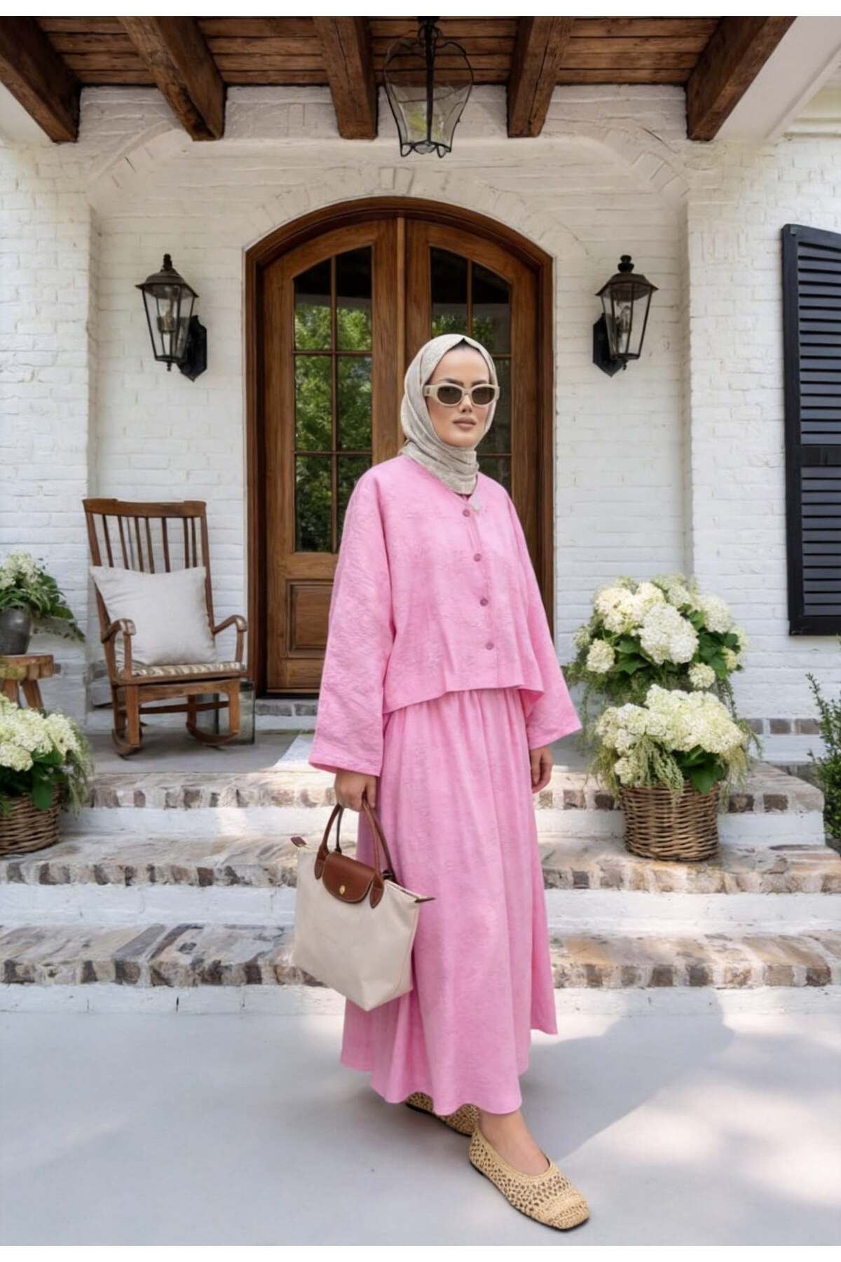 Aselim Hijap Moda Luna Lined Summer Skirt Set – Pink