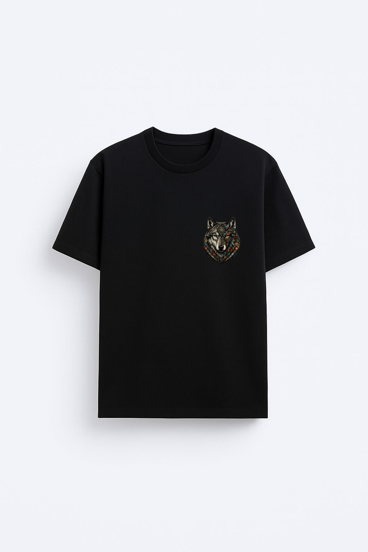 Turkish Gray Wolf Printed 100% Cotton Fabric Black T-ShirtT-shirt