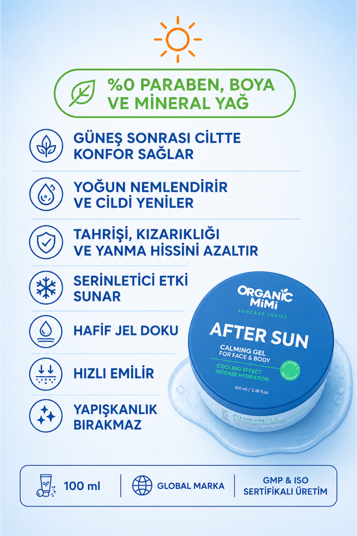 Güneş Sonrası Bakım Jeli Yüz ve Vücut İçin Yatıştırıcı Nemlendirici 100 ml — 8606032064243 — تصویر 4 از 9