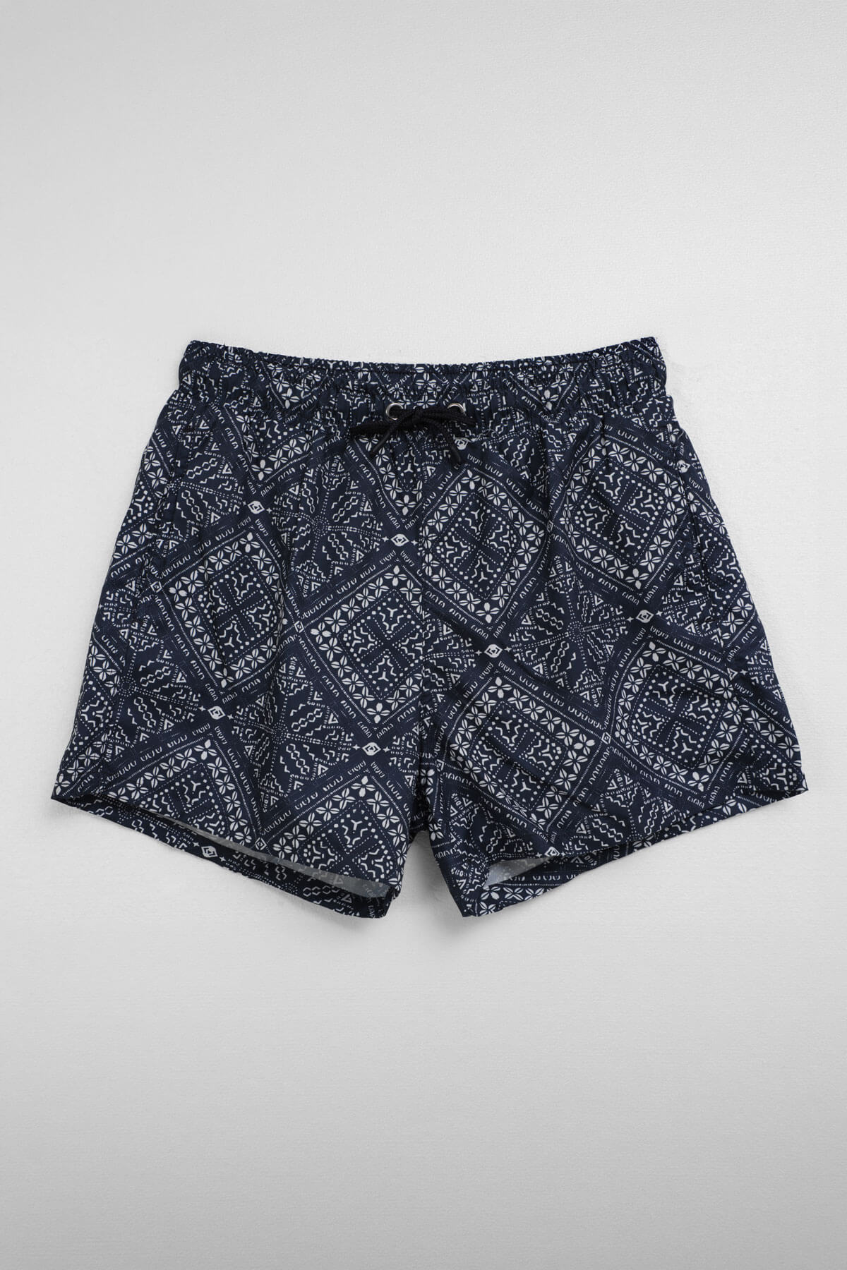 Men's Ethnic Patterned Navy Sea Shorts with Pockets and Mesh
