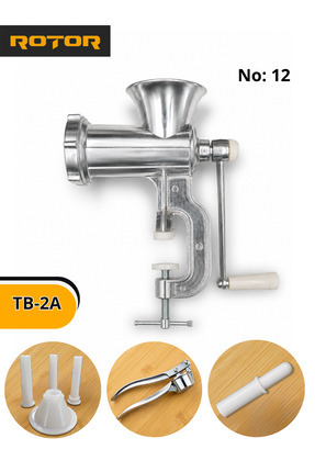 Rotor ELEFANT TB-2A Manuel ET Kıyma Makinesi (No 12) - Paslanmaz Çelik Bıçakl...