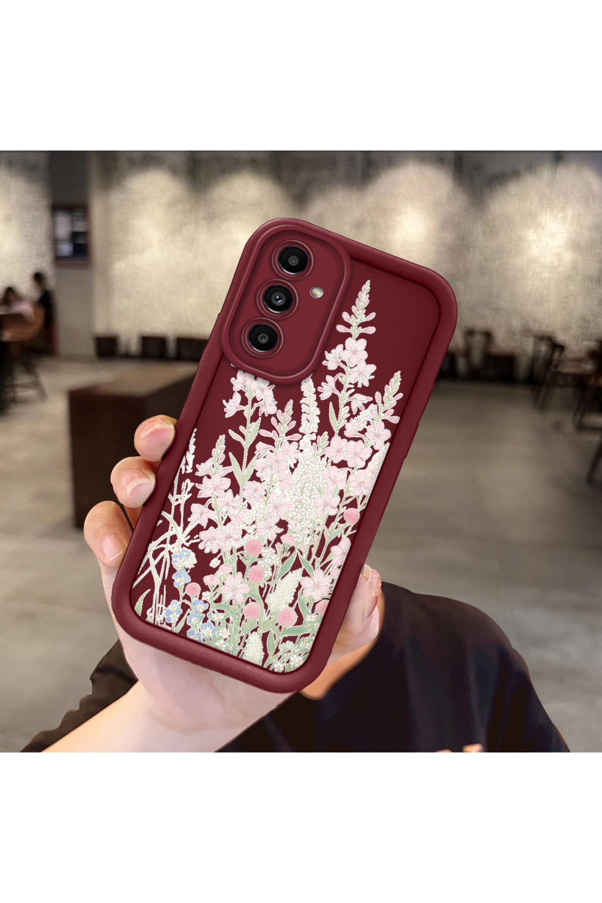 Samsung Galaxy A13 5G(SM-A136) Compatible Shockproof Camera Shielded Claret Red Silicone Patterned Case