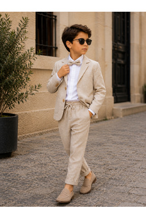 tinytrends Erkek Çocuk Premium Casual Ceketli Papyonlu Takım Elbise Düğün/Bay...