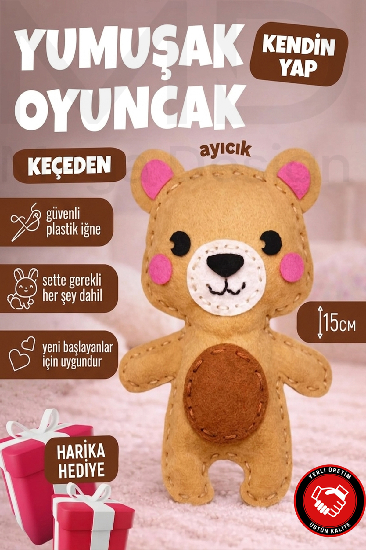 Mega Design Kendin Yap Ayıcık Figürlü Keçe Dikiş Seti - Eğitici Çocuk El İşi Aktivite Kiti