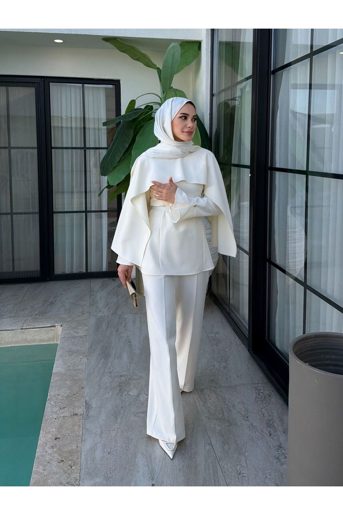 SS Design Eflin Pelerinli Takım Krem görsel 2