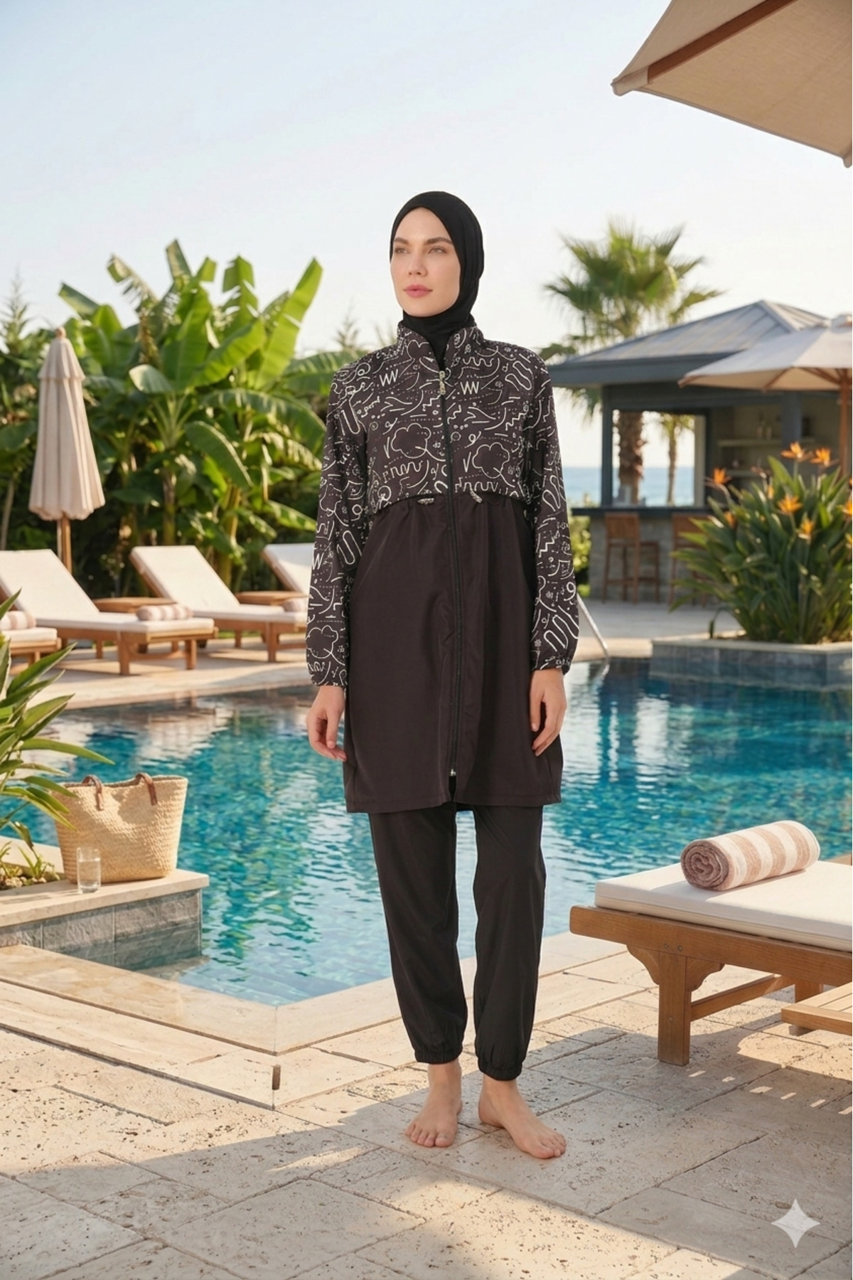 Women's Quick-Drying Water Repellent Fabric Zippered Full Closed Modest Swimwear