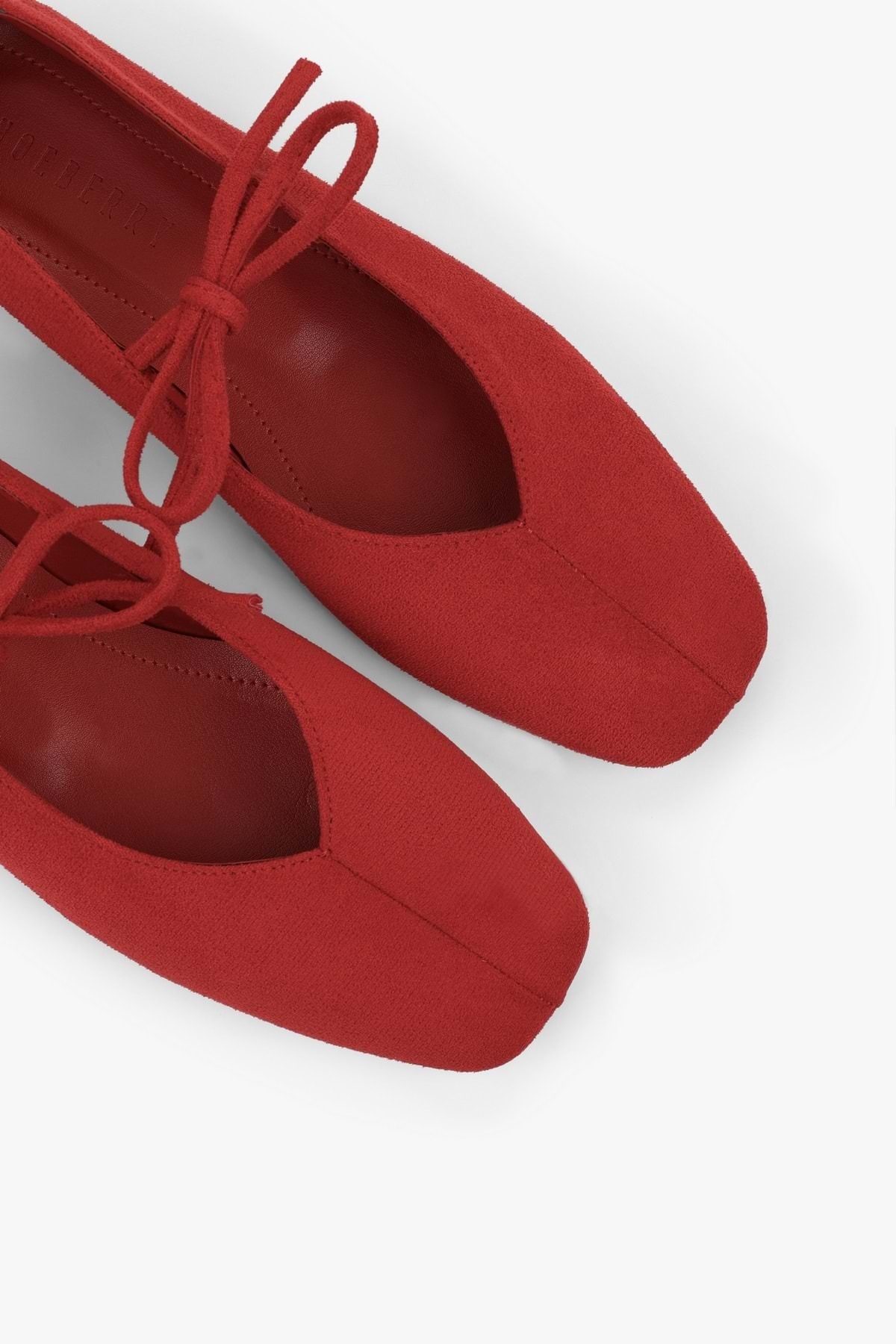 Shoeberry Kadın Noriel Kırmızı Süet Bağlamalı Babet görsel 4