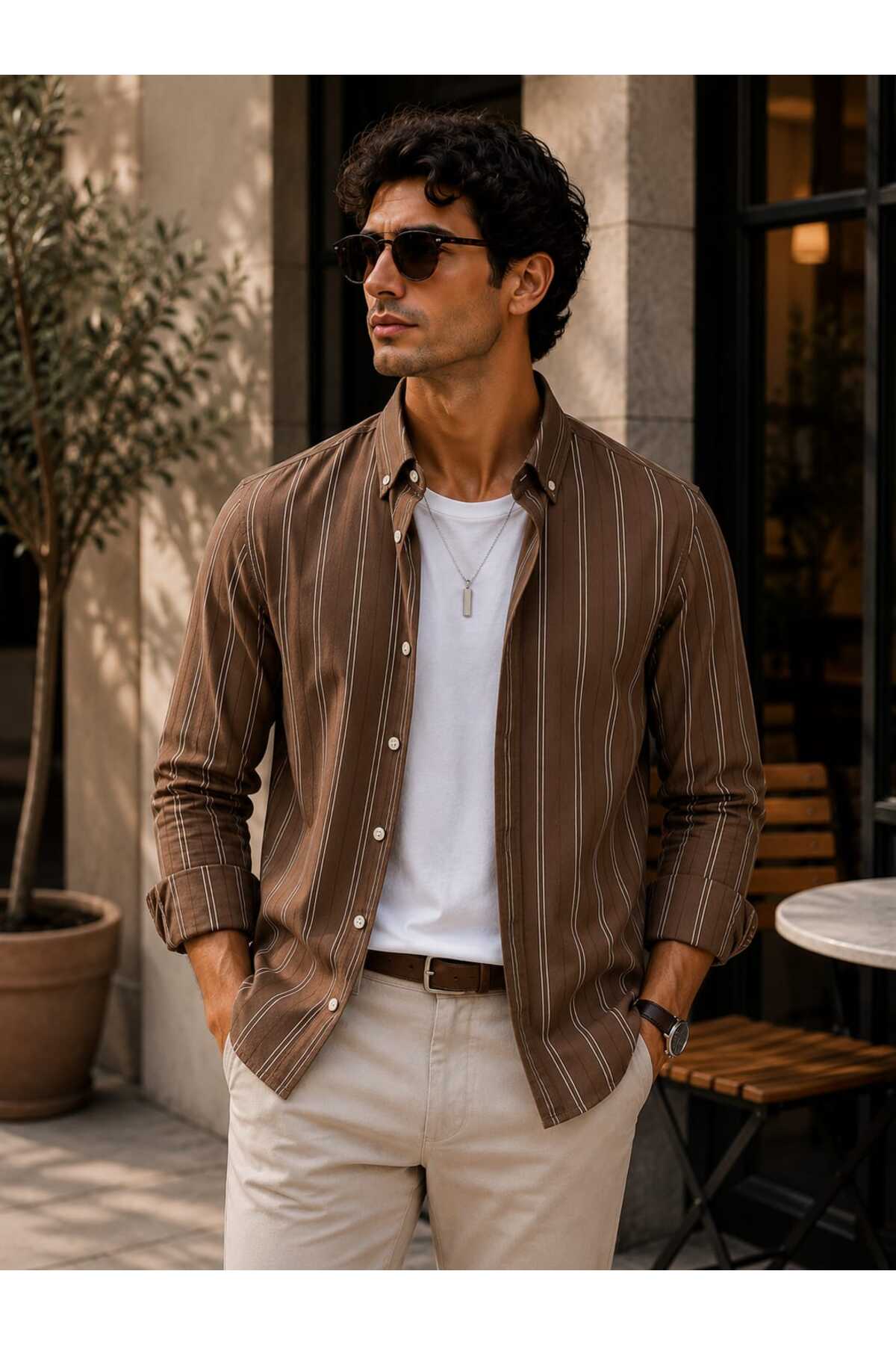 no4 style ERKEK ÇİZGİLİ DOKULU YAZLIK ERKEK GÖMLEĞİ görsel 3