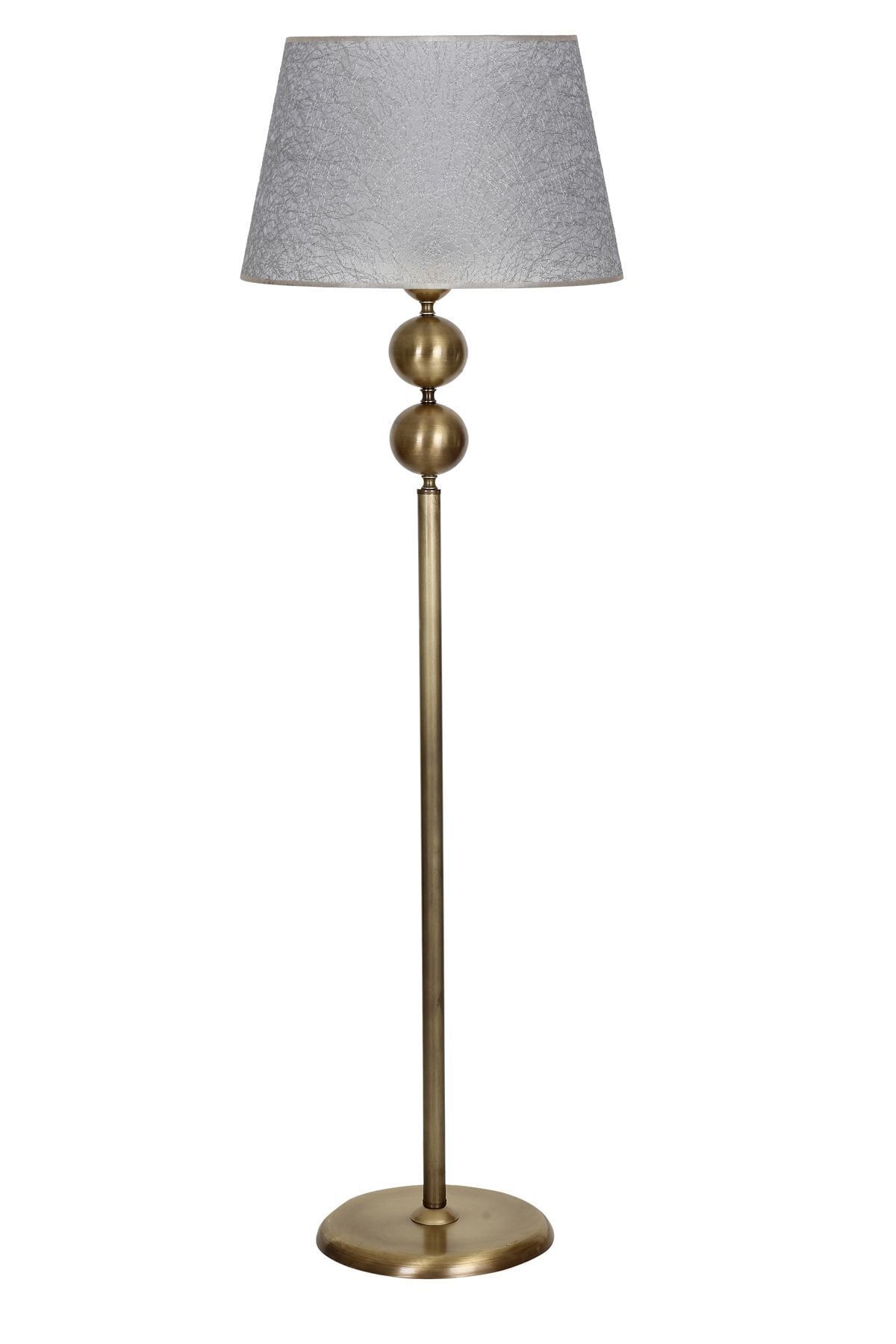 Aged Matte Gold 2 Ball Metal Single Leg Floor Lamp Rustic Modern Living Room Decor