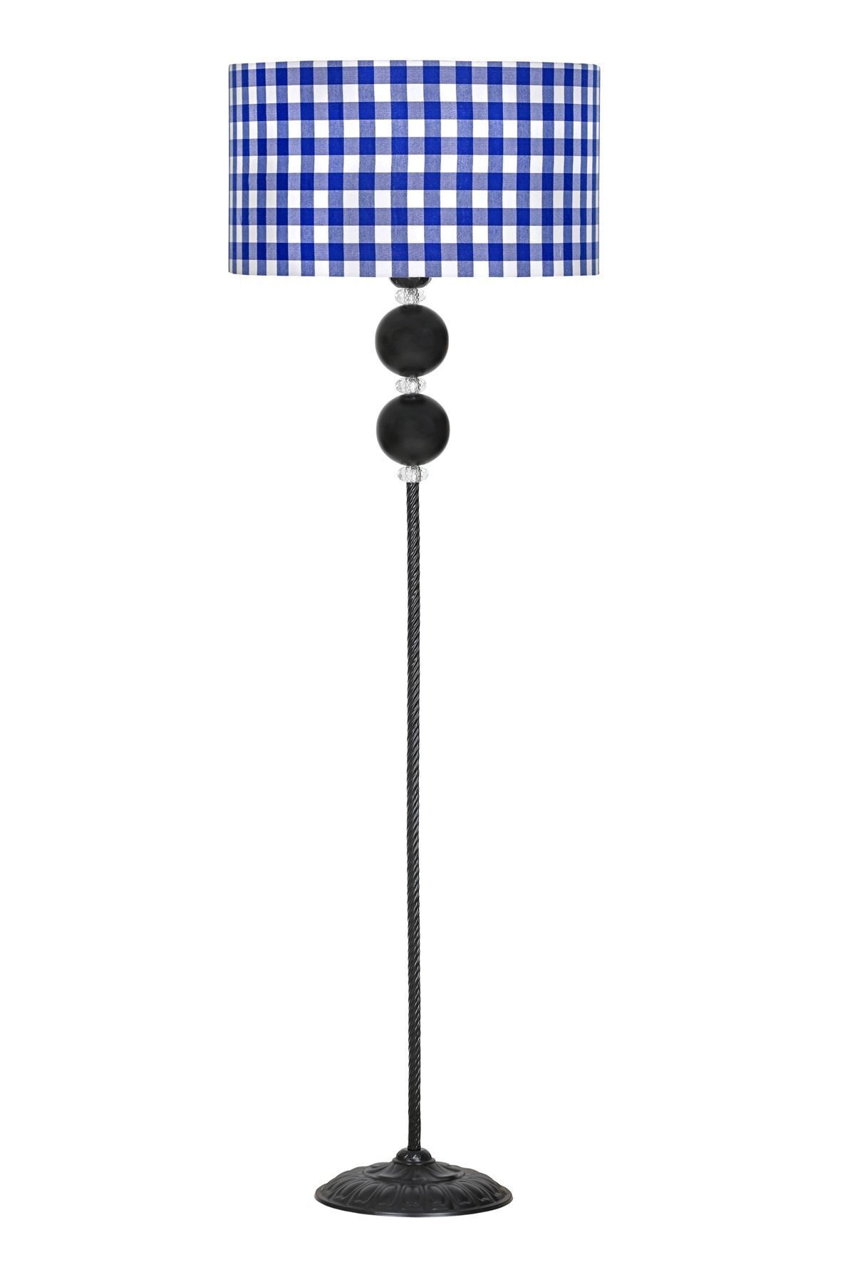 Delhi Black 2 Balls Crystal Gemstone Twisted Metal Floor Lamp Blue White Pattern Modern
