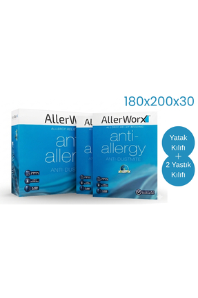 Allerworx Anti Toz Akarı Anti Alerjik Çift Kişilik Yatak ve Yastık Kılıfı 180...