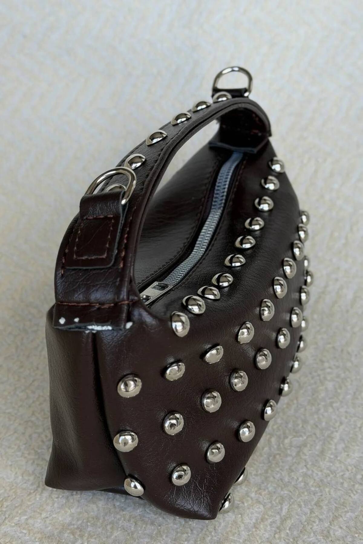 Dark Brown AUİSSE Women's Stud-Detail Handbag and Shoulder Bag görünüm 2