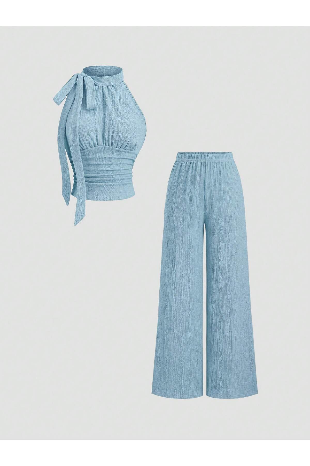 meren like your style Bebeljubičasti crop top sa vezanjem oko vrata, detaljom...