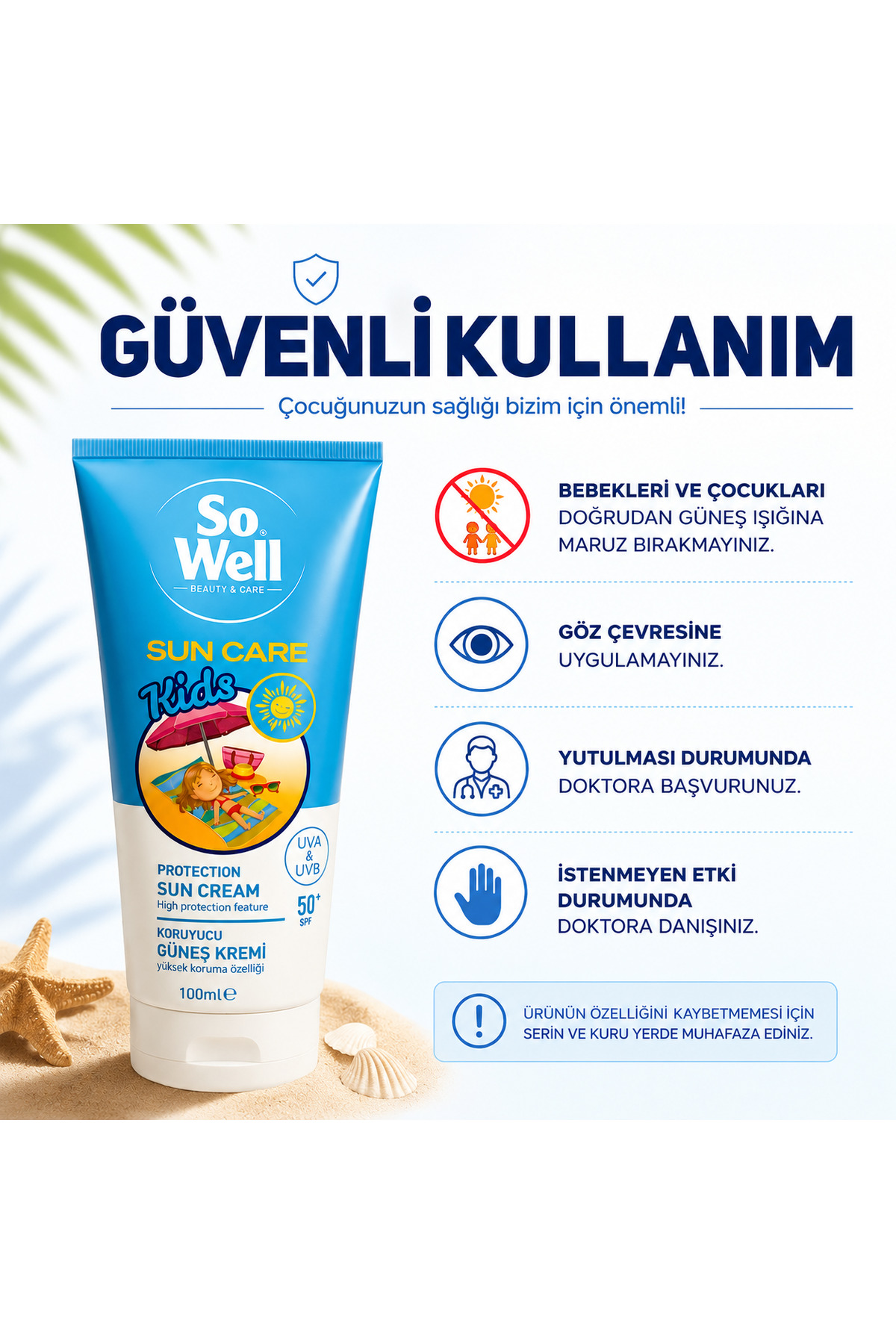 Sun Care Kids SPF 50+ Çocuk Güneş Kremi UVA & UVB Korumaya Yardımcı 100 ml — sw-ksc-100 — تصویر 4 از 6