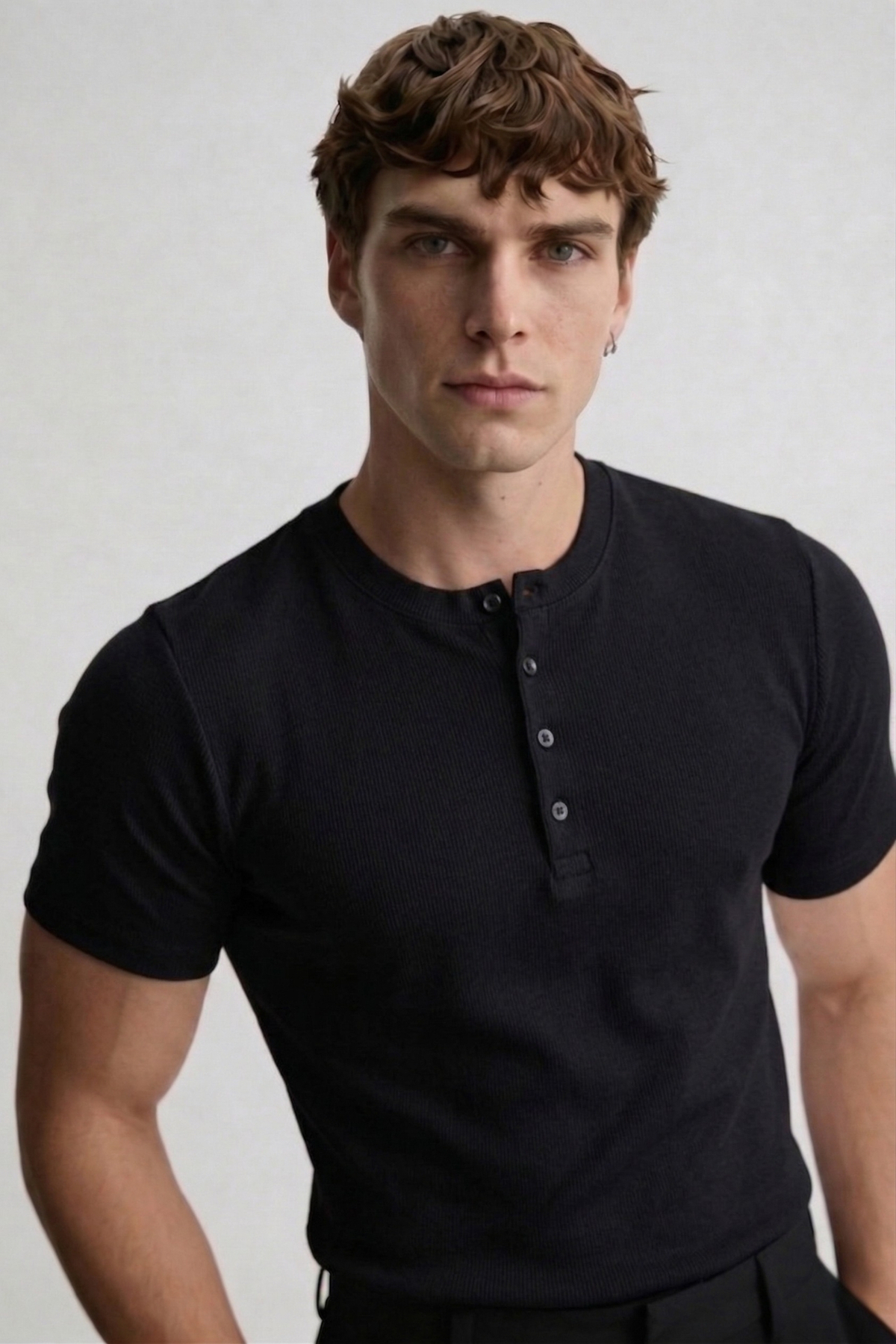 ATE STUDIOS Henley Yaka Dar Kesim Kısa Kol Erkek Loose Fit Tişört görsel 6