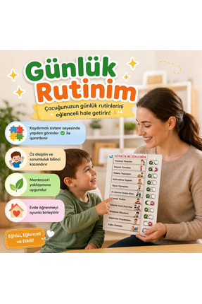 VoleeCraft “Günlük Rutinlerim” Ahşap Takip Panosu