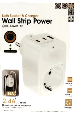 GM Akıllı Akım Korumalı Priz 2.4A 3680W Type-C USB Çıkışlı