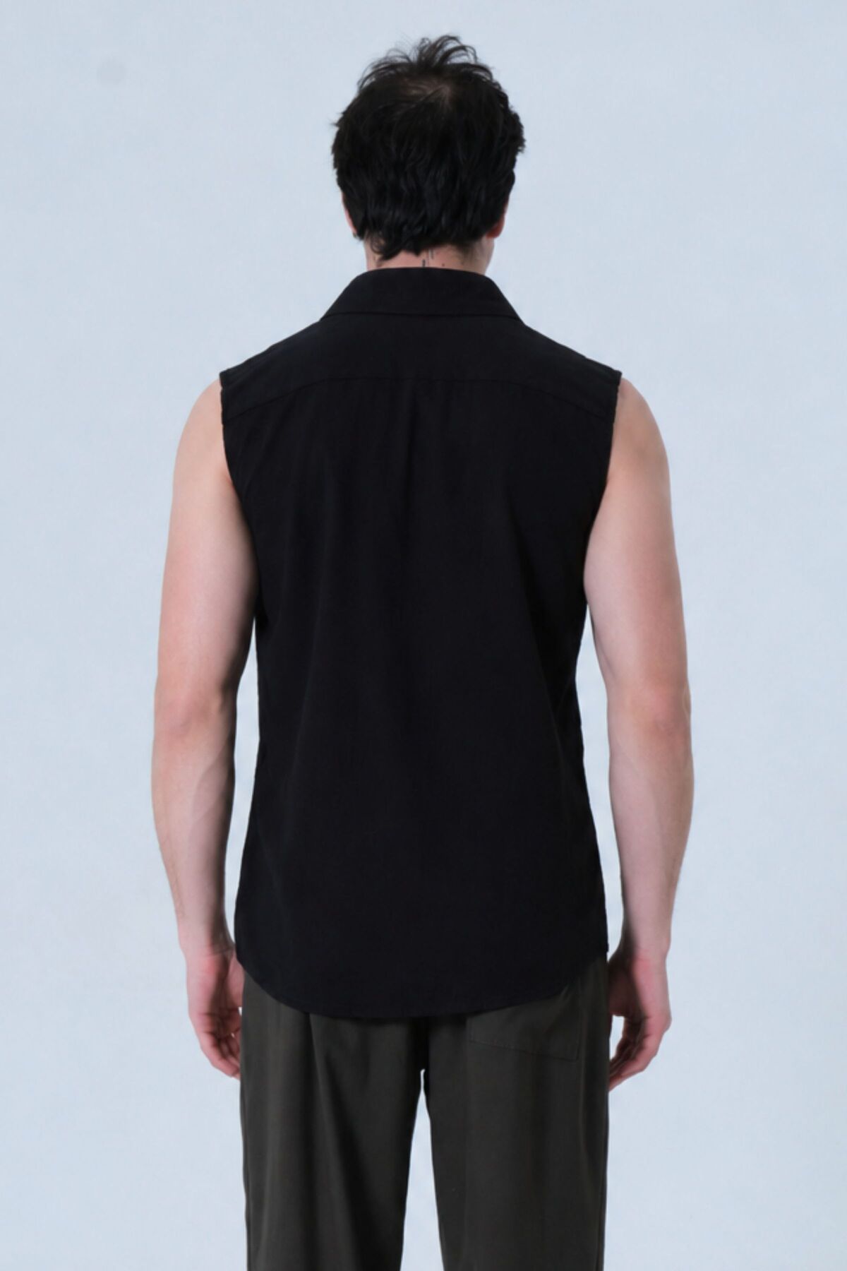 RELAXL 2XS-10XL Kolsuz Erkek Gömlek Yazlık Smart Casual Siyah Gömlek görsel 4