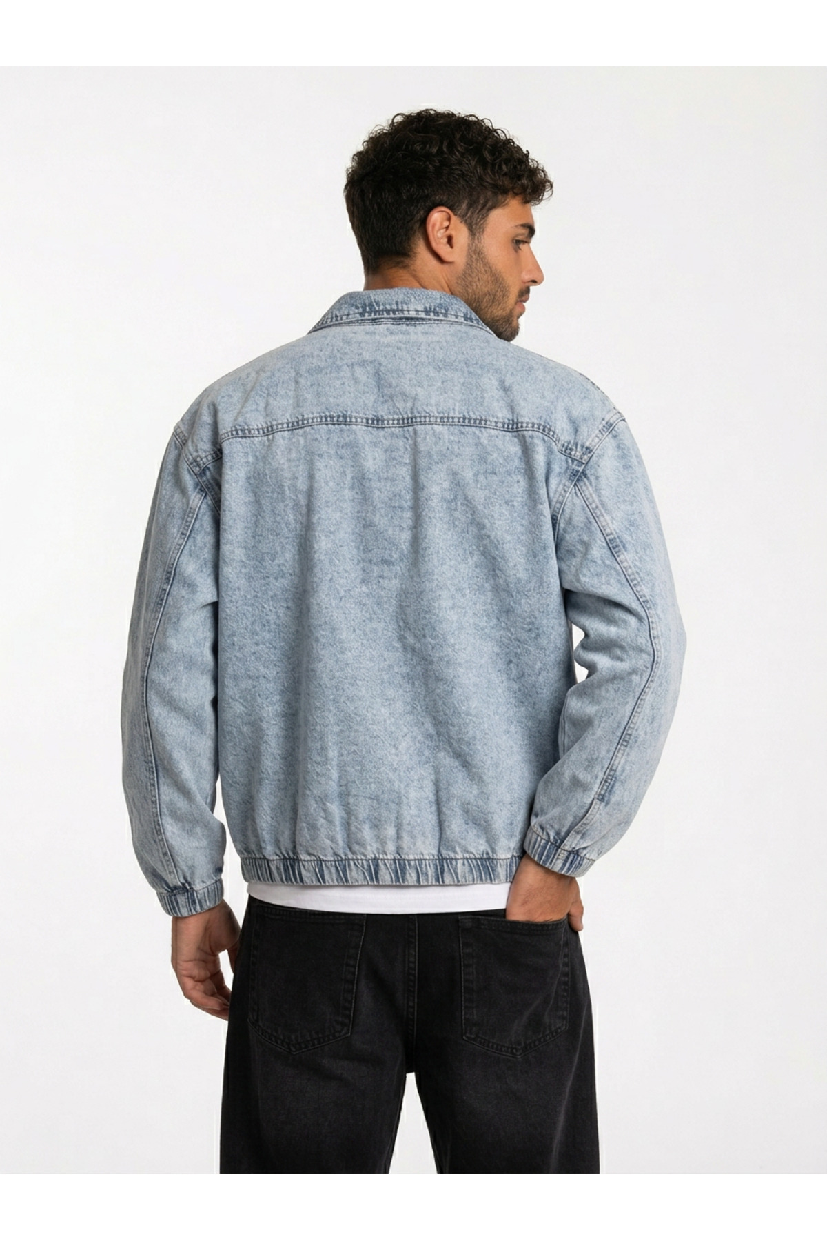 maroni Erkek Oversize Bomber Ceket Fermuarlı Basic Günlük Şık Kot Ceket görsel 4