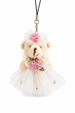 reyselstyle BEYAZ TÜL ELBİSELİ PELUŞ AYI ANAHTARLIK
