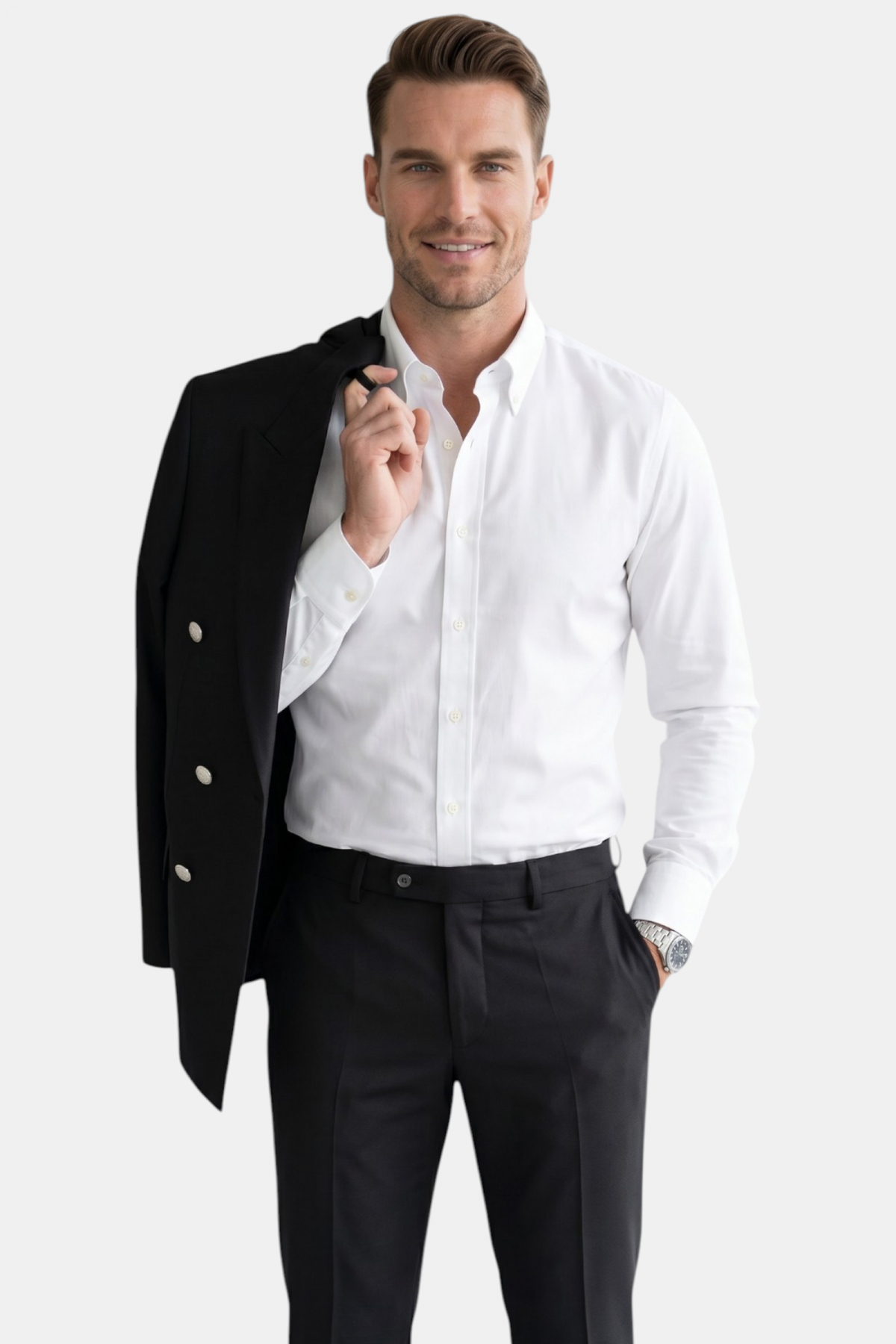 Erkek Siyah Slim Fit Kruvaze Takım Elbise Likralı Çizgili Dokulu Metal Düğmeli 2600820 — مشکی OWEEY2600820 — تصویر 6 از 8