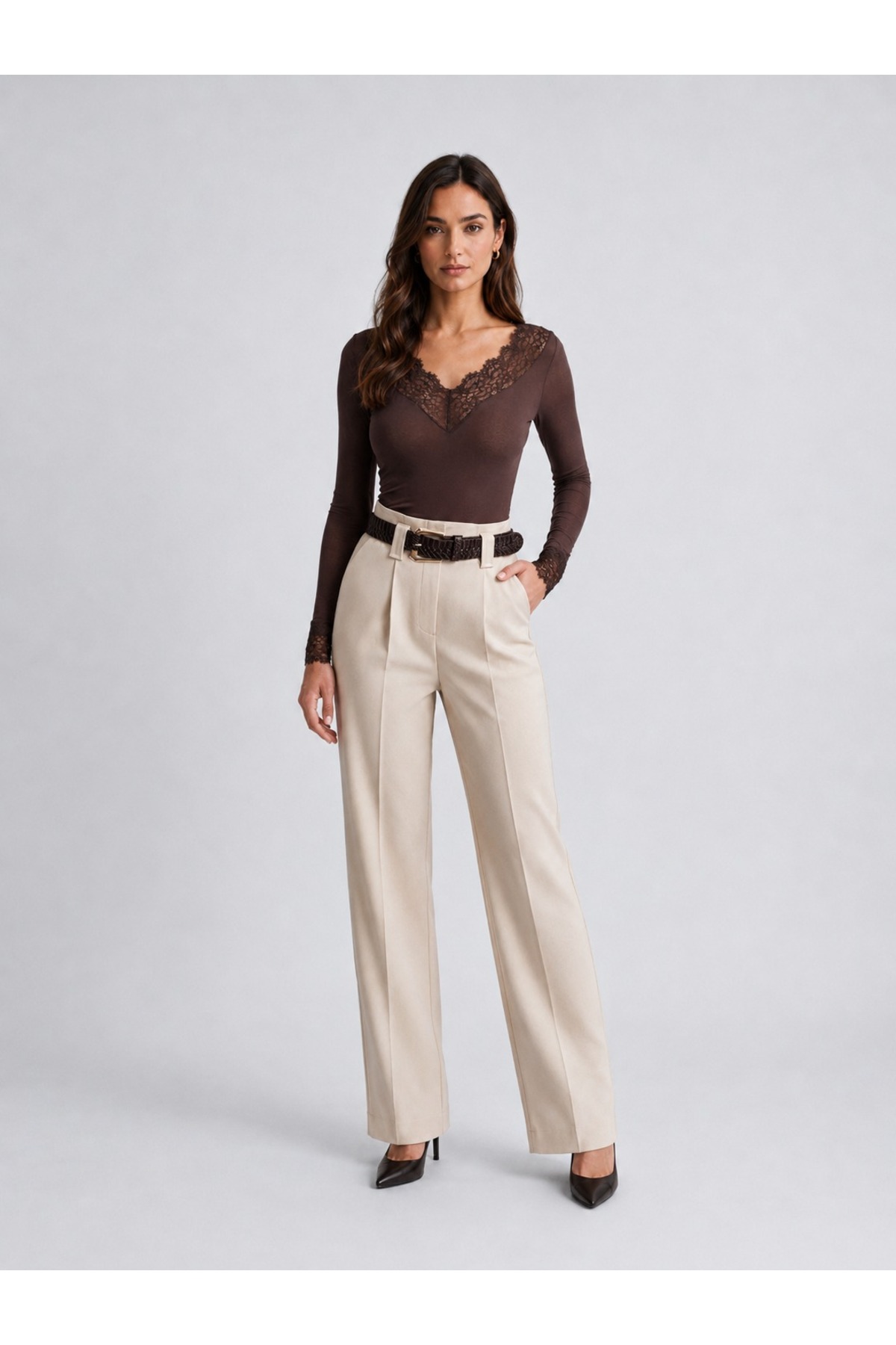 unika boutique Dantelli Kaşmir Uzun Kollu Bluz görsel 2