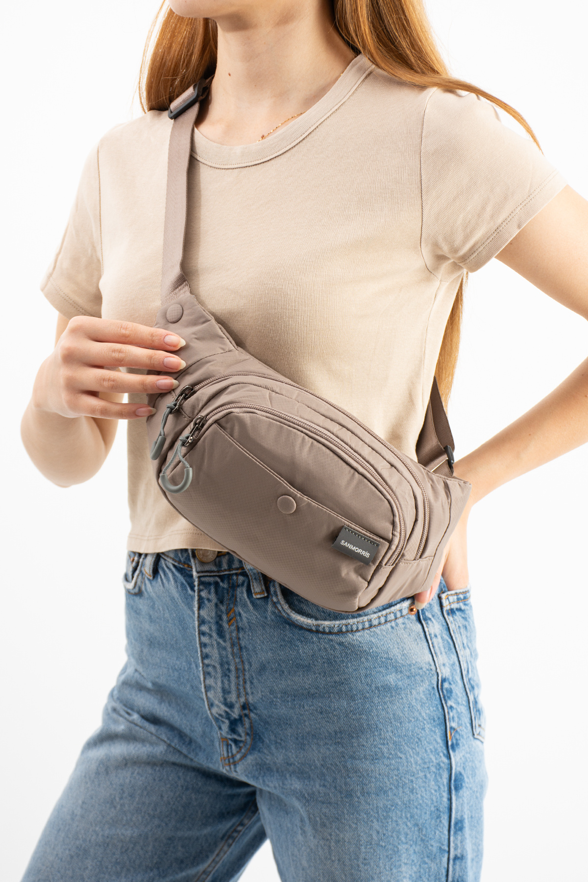 Sanmorris Unisex Paraşüt Kumaş Suya Dayanıklı 3 Bölmeli Body Bag SI-6036 görsel 4