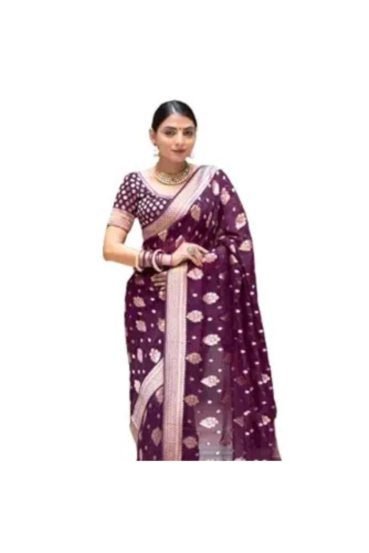MYSMAR Plum Banarasi Saree with Zari Work - MAF3122 | Plum