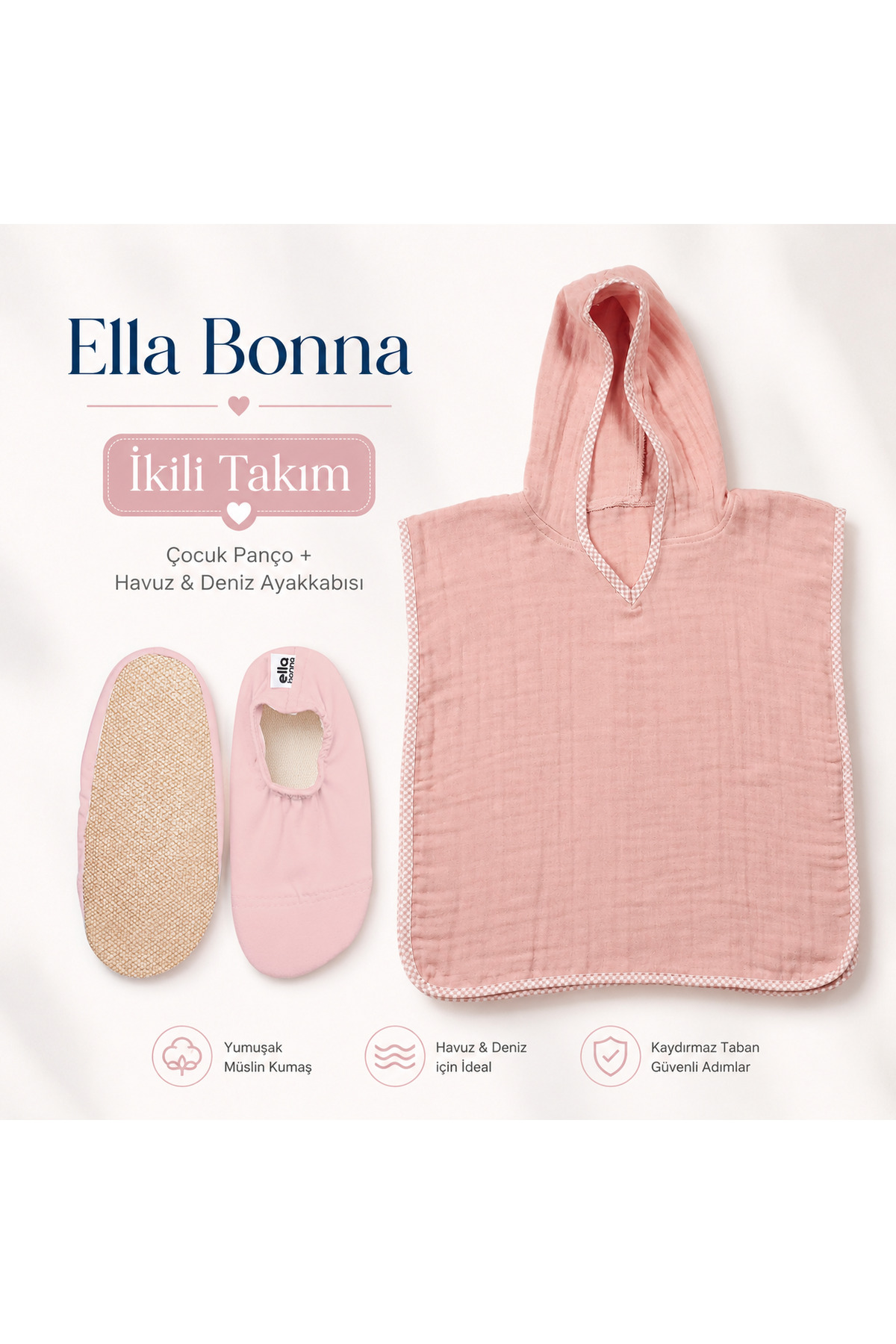 100% Cotton Baby Kids Muslin Poncho , Anti-Slip Sole Sea & Pool Shoes Set