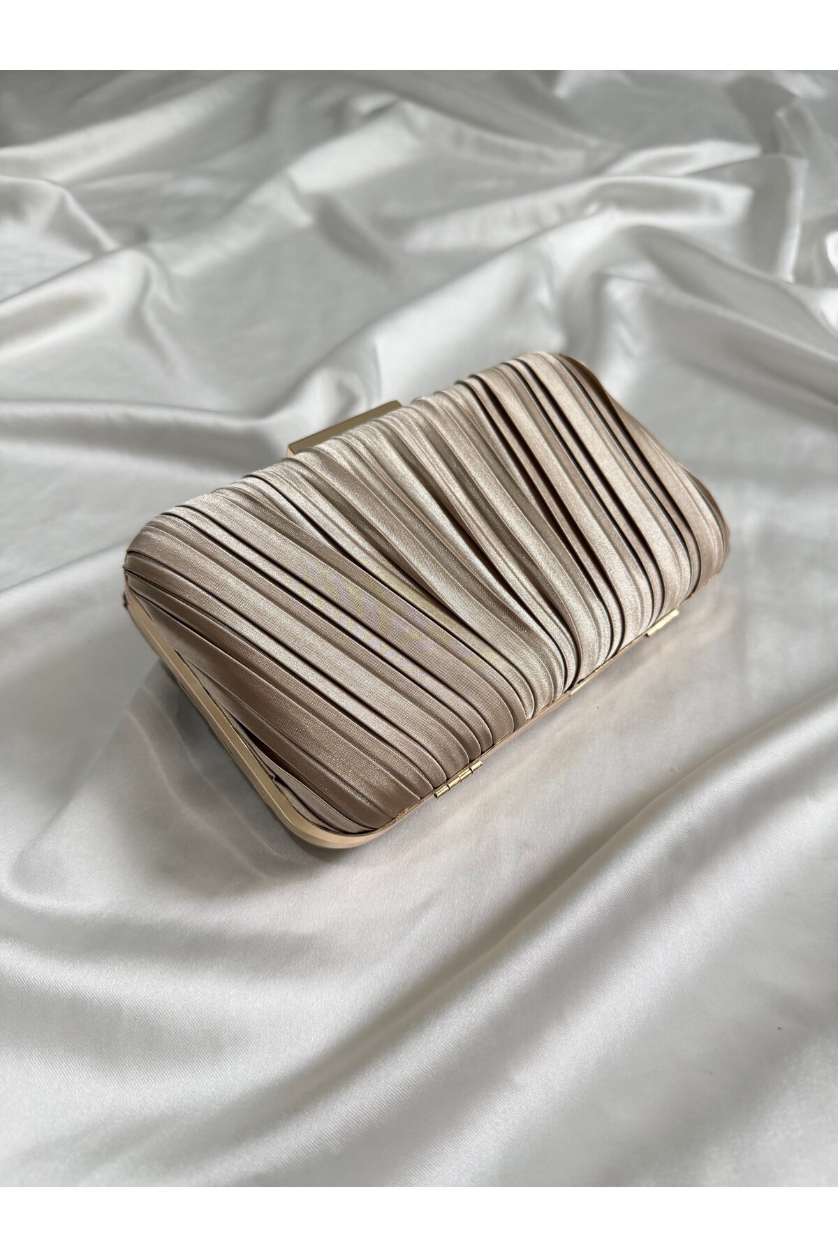 Mia Collection Pileli Model Düğün Nişan Abiye Çanta Gold görsel 2