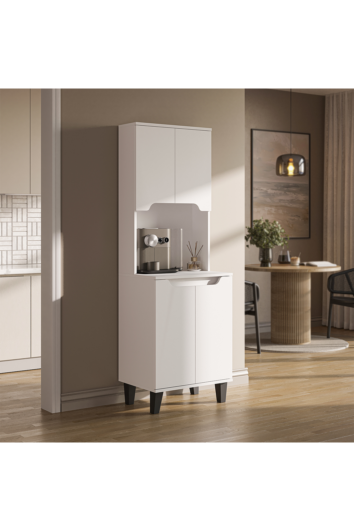 Laurel Coffee Corner, Multipurpose Cabinet, 4-Door Pantry Cabinet, Kitchen Cabinet 60 cm