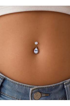 Arescollection CERRAHİ ÇELİK DAMLA ZİRKON TAŞLI GÖBEK PİERCİNGİ