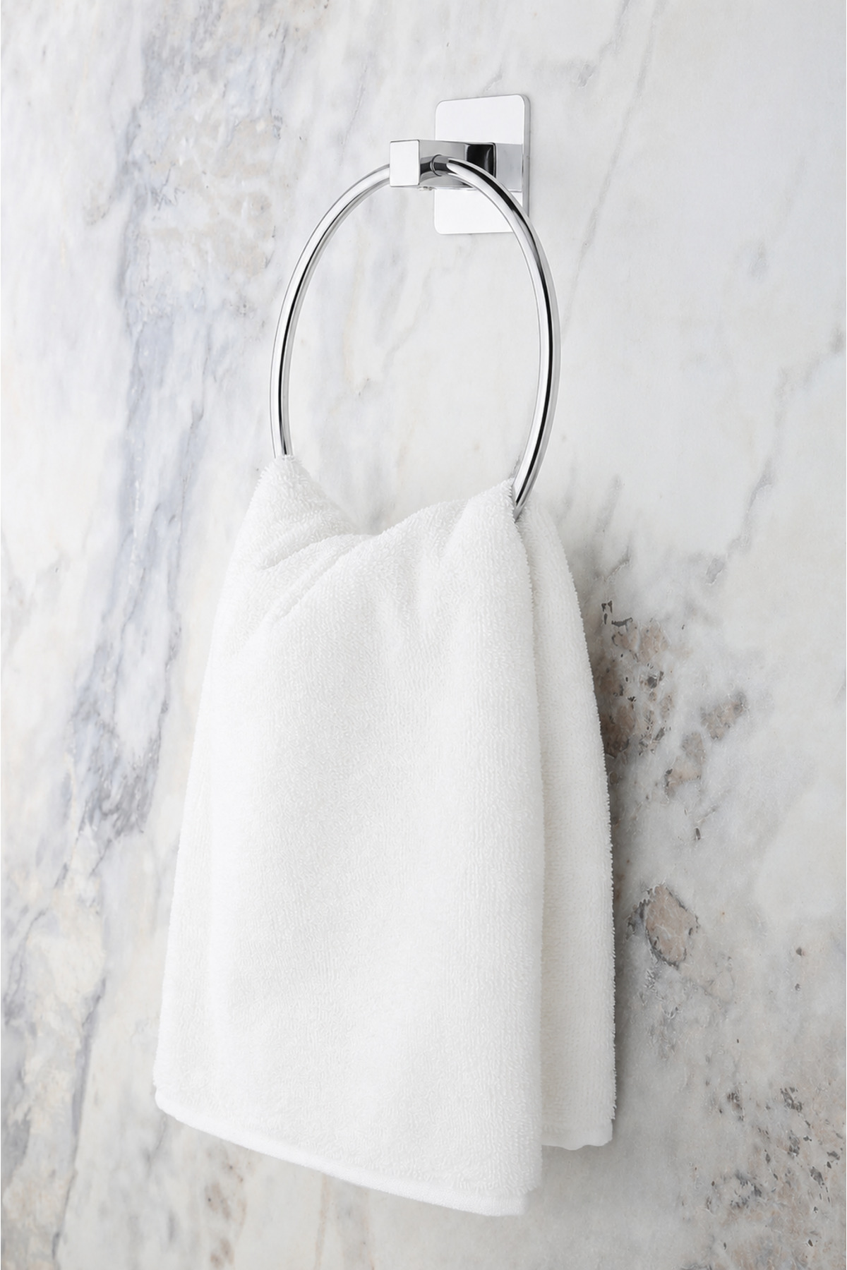 Square Adhesive Chrome Round Towel Rack Use Without Drilling