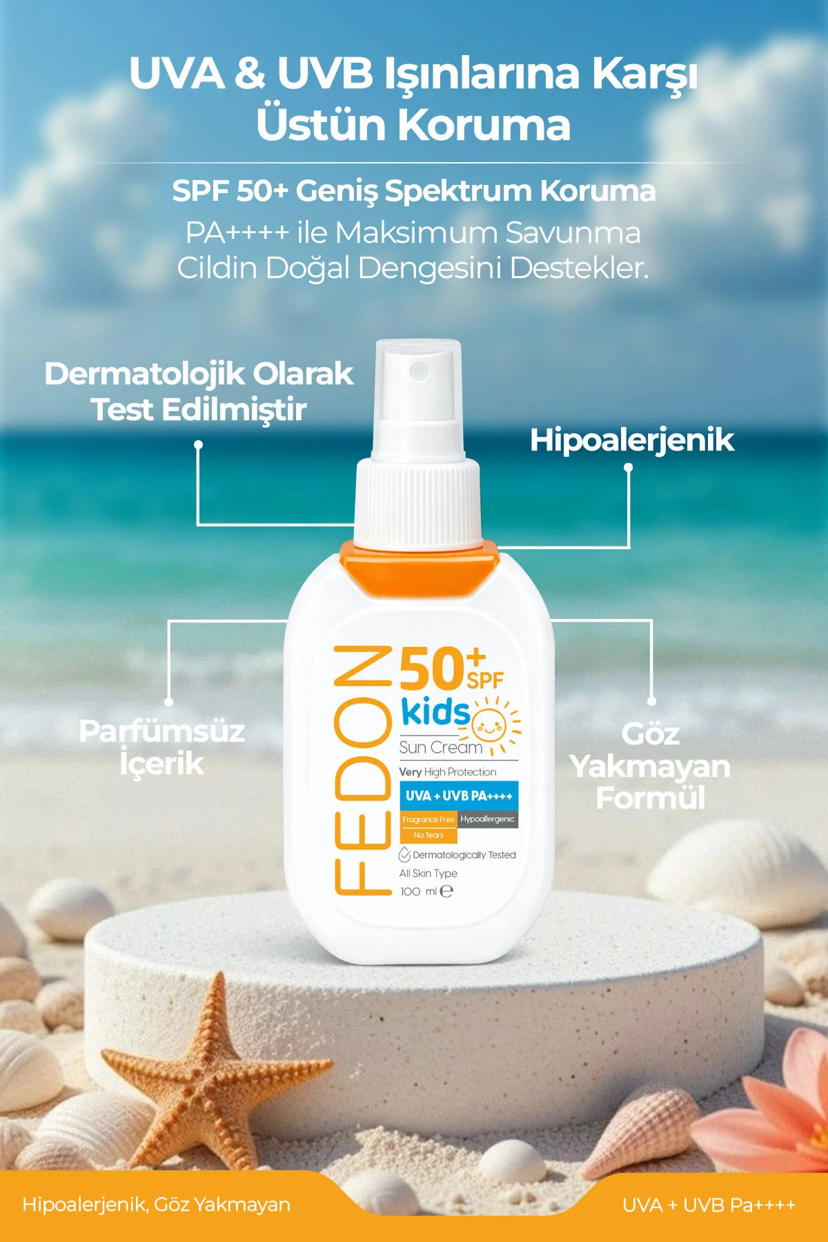 Aile Güneş Kremi Seti SPF 50+ Güneş Kremi 200 ml + Kids SPF 50 Çocuk Güneş Kremi 100 ml Suya Dayanıklı Vegan Hipoalerjenik — günes-aile-set — تصویر 5 از 8