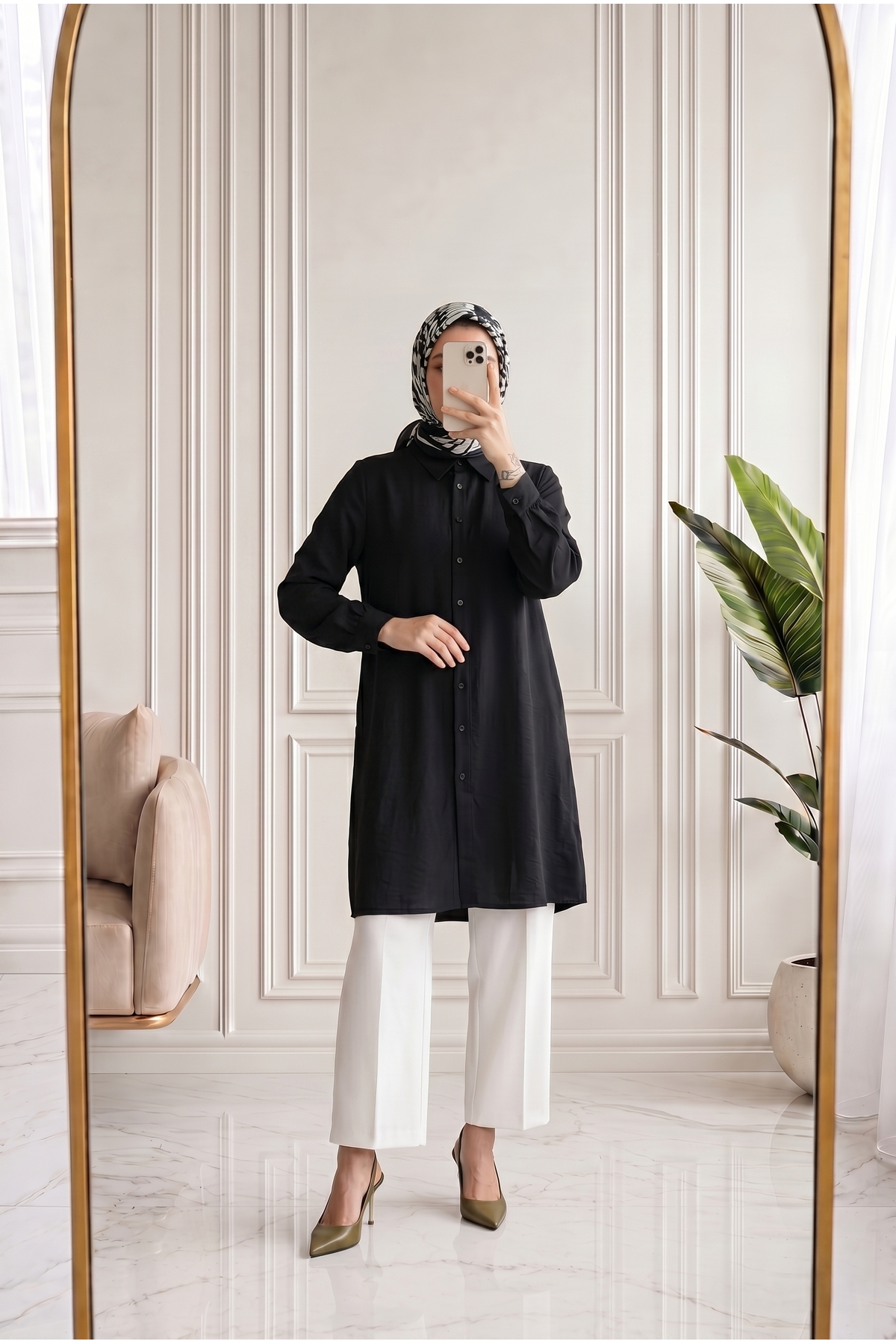 Benice Slit Detail Long Tunic-AS5976 Black