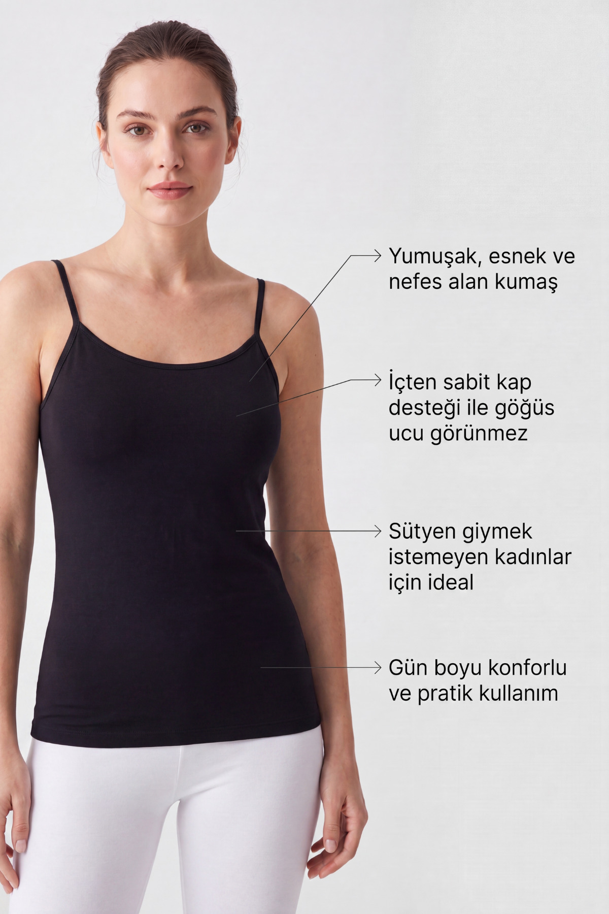 Arma Yıldız Kadın Pedli Atlet, İçten Sabit Kaplı Pamuklu Likralı İp Askılı Sütyenli Atlet 3'lü Paket görsel 5