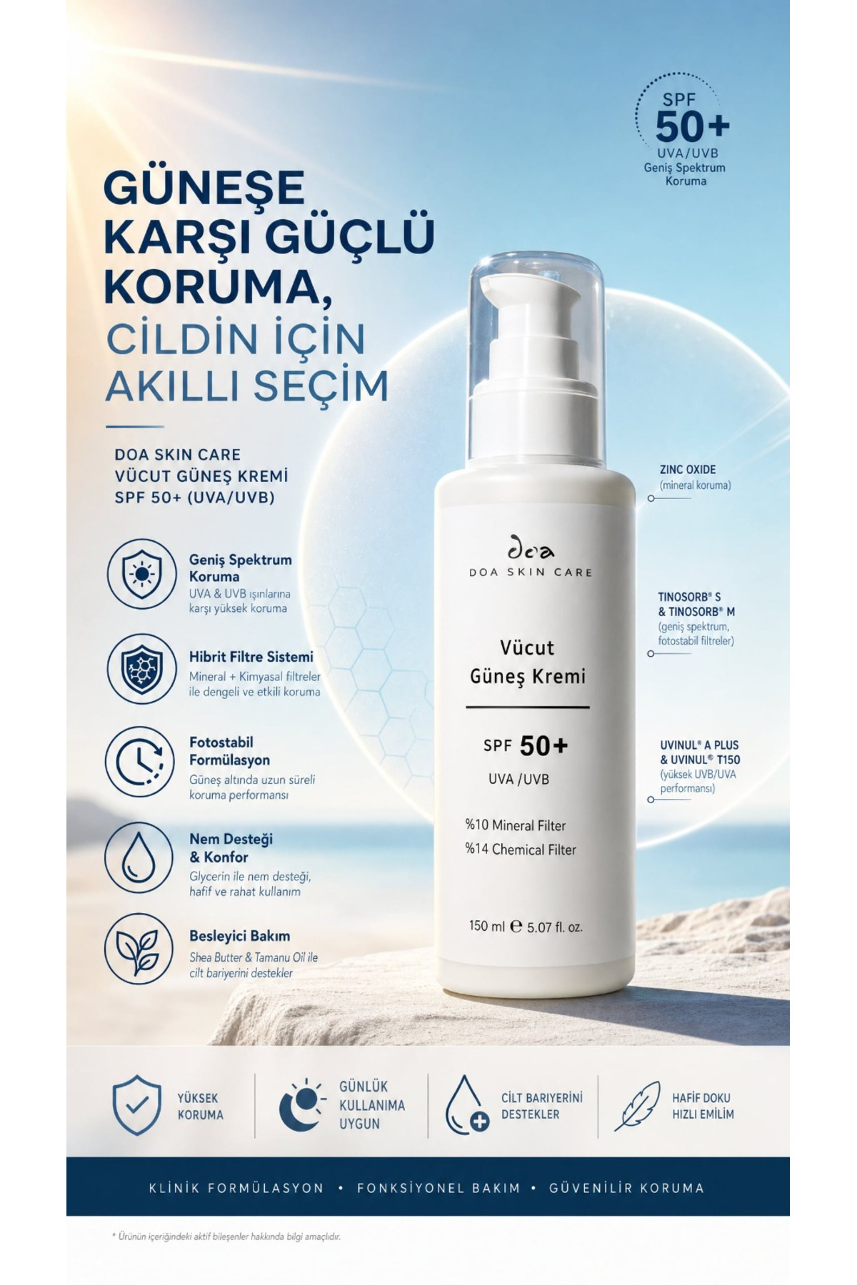 Komple Tatil & Plaj Bakım Seti - Havuz Sonrası Klor Arındırıcı Şampuan + Yüz Ve Vücut Güneş Kremi SPF 50+ — SYVGKS — تصویر 2 از 4