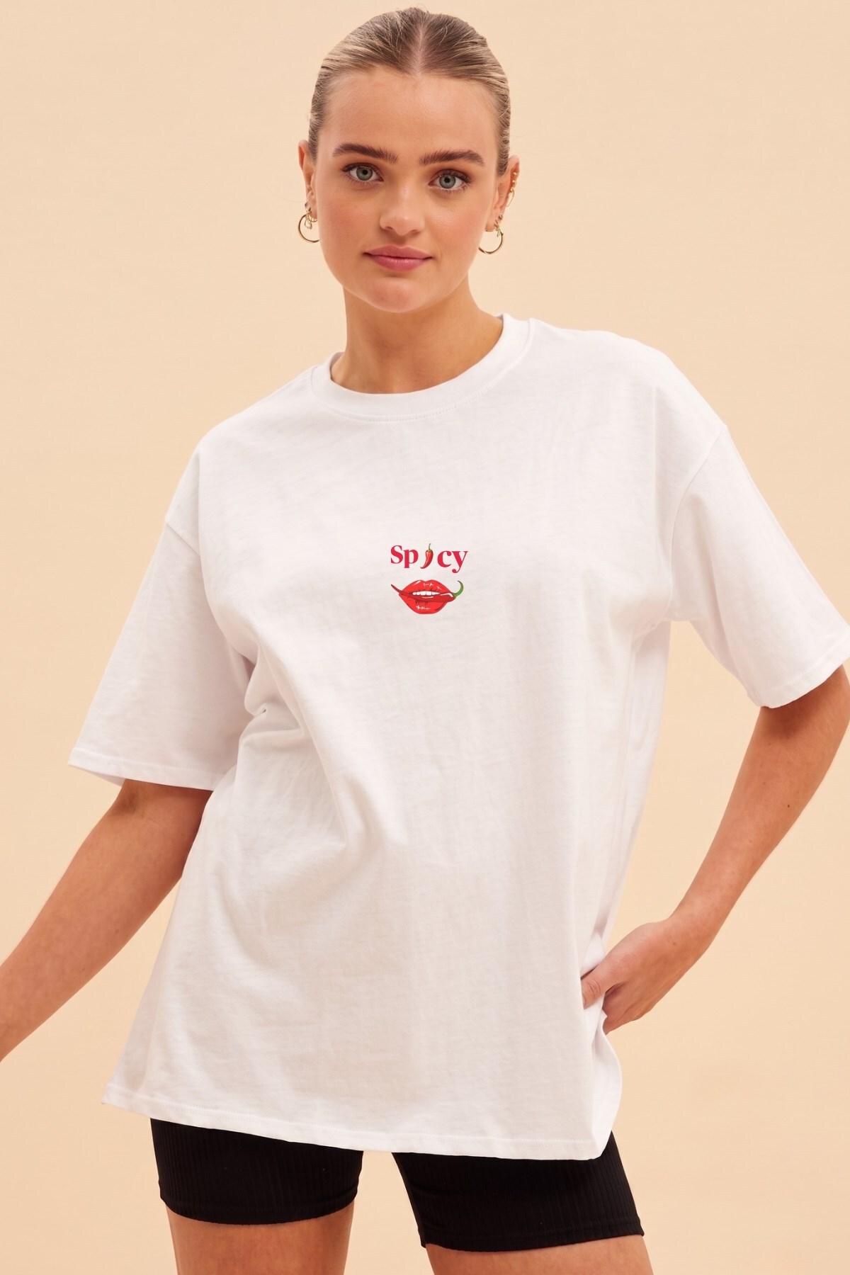 トップス OperaSPORT LAURA SHIRT/H beauty andyouth The Champ Clothing Kadın Oversize Tişört Spicy Lips Baskılı Beyaz