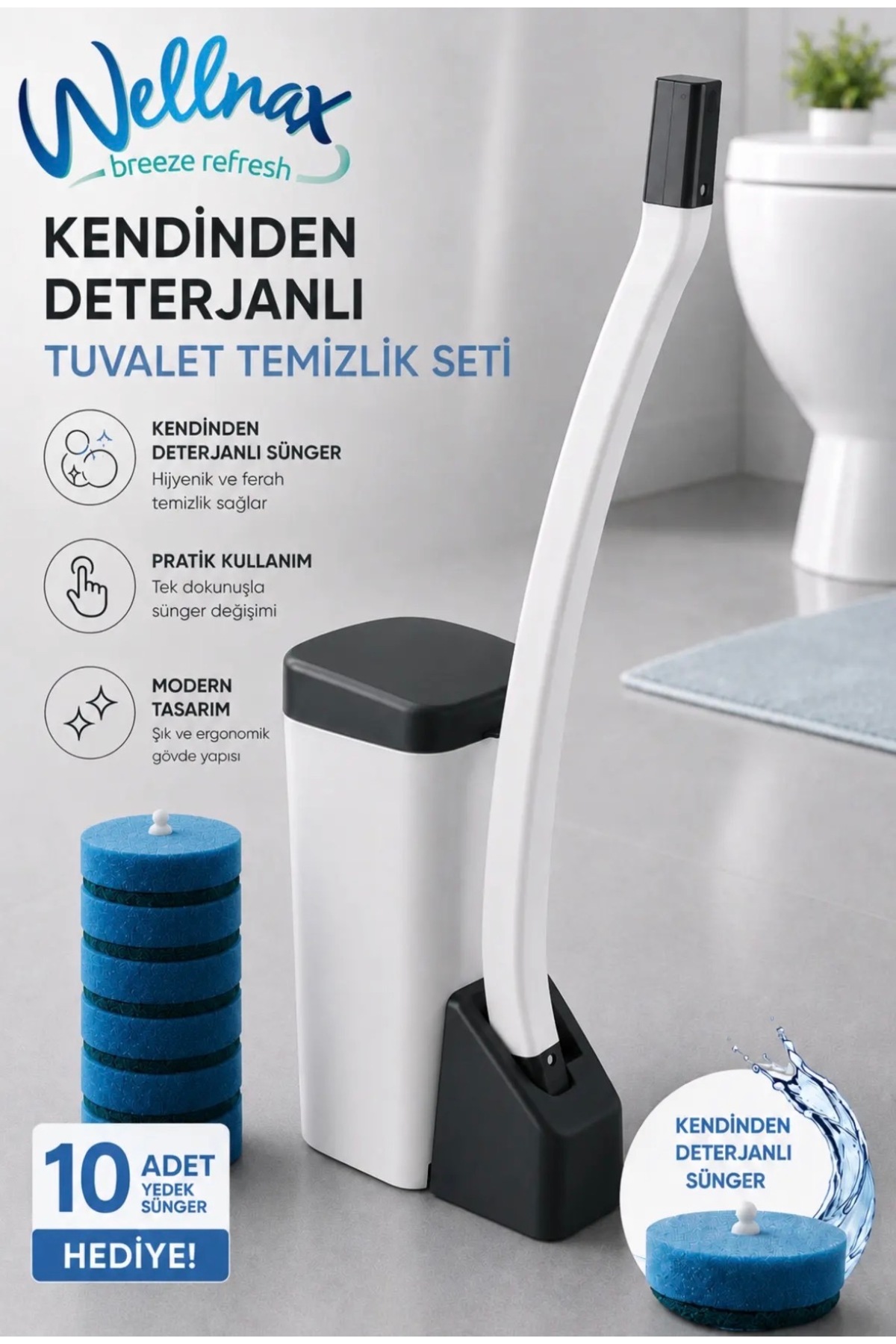 Wellnax breeze refresh Özel Tuvalet Temizlik Seti ve Kullan At 10