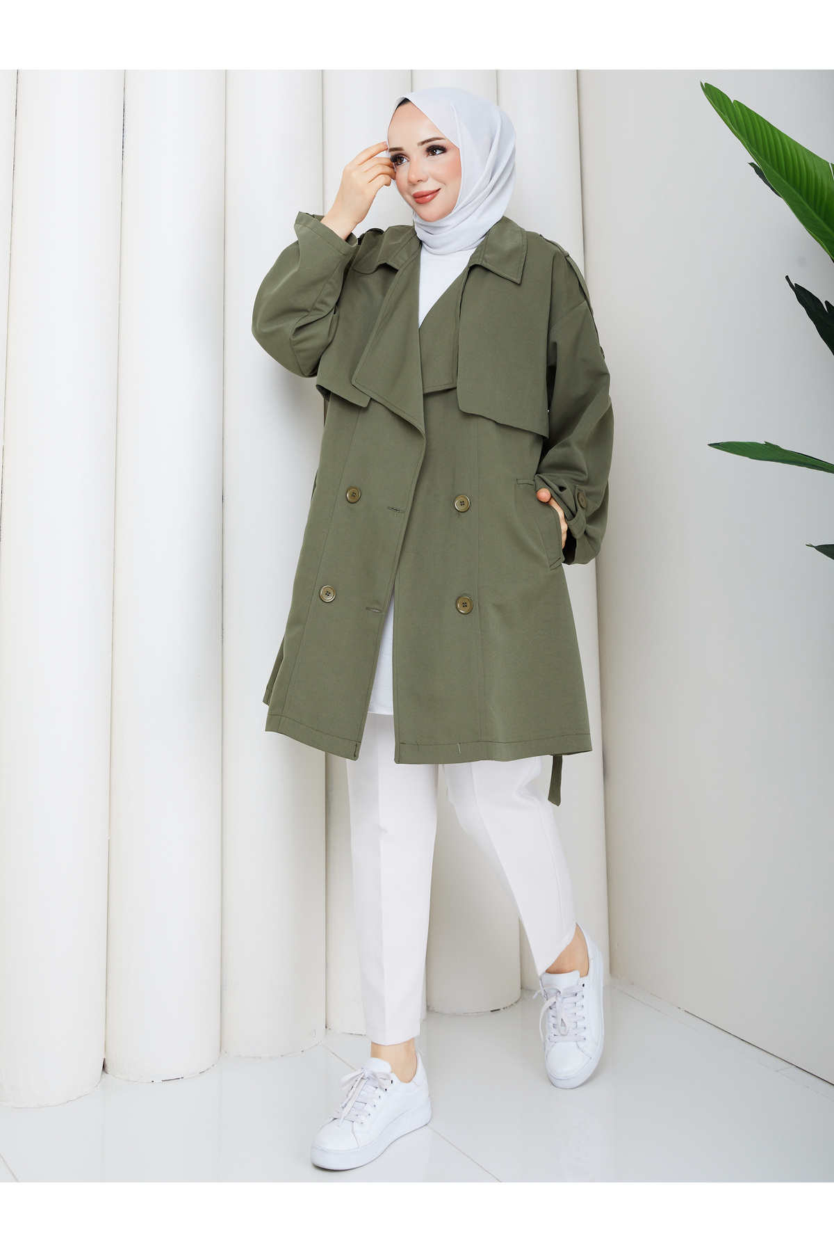 RACE FASHİON Yarı Astarlı Torino Kumaş Oversize Trençkot RC3136