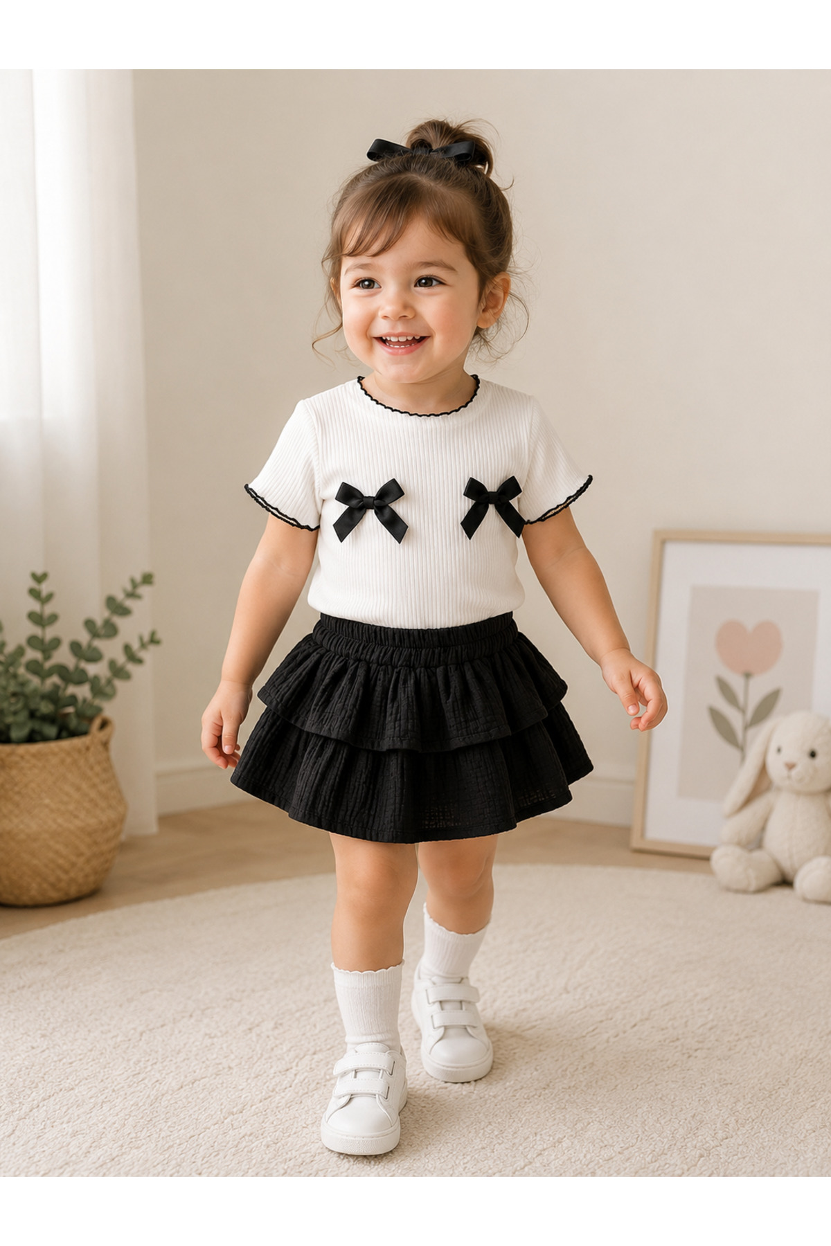 AKİF GİYİM Baby Girl & Child Ruffled Skirt Bow Blouse Set