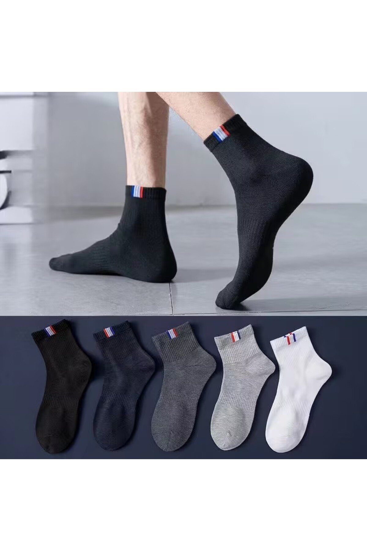 çorapmanya 5 Çift Pamuklu Çok Renkli Rahat Kaymaz Erkek Spor Yarım Konç Çorap
